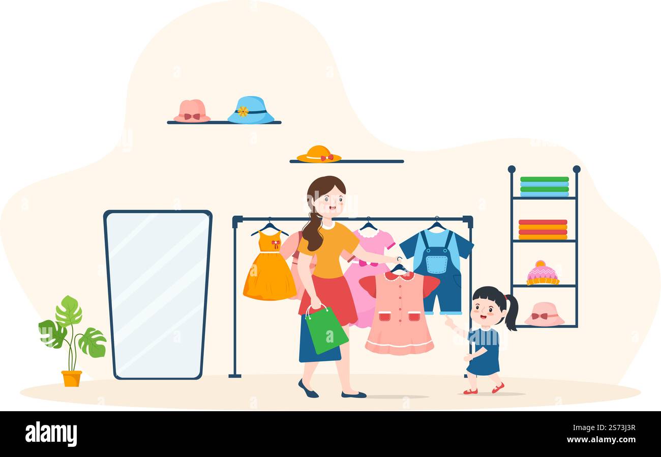 Modèle de bâtiment de magasin pour enfants dessin main dessin dessin dessin animé dessin animé dessin animé Illustration de style plat avec équipement pour enfants tel que les vêtements ou jouets pour le shopping concept Illustration de Vecteur