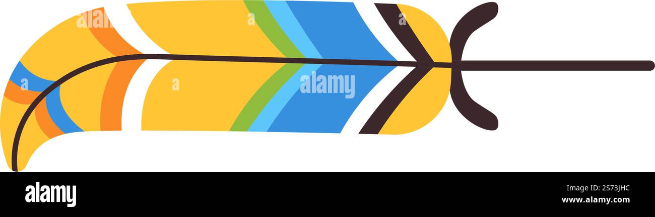 Plume exotique et colorée d'oiseau tropical, plumelet isolé d'animal. Décoration et ornement, parure plumage. Design naturel et créatif, légèreté et unicité. Vecteur dans le style plat. Plume colorée, plumelet d'animal oiseau exotique Illustration de Vecteur