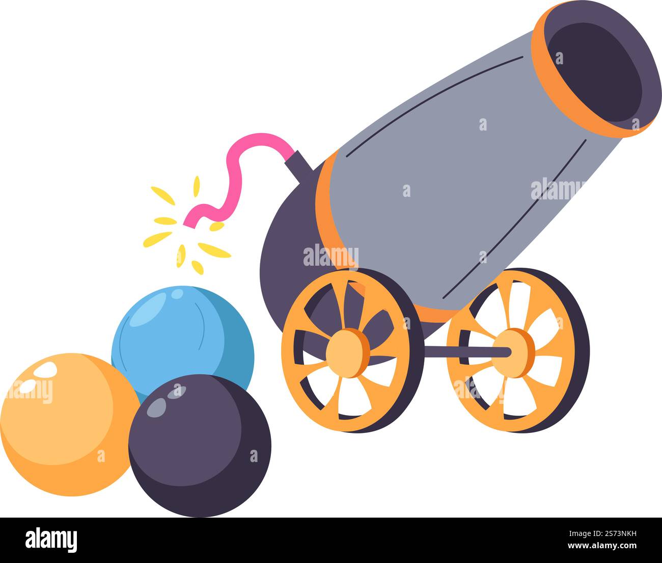 Armes pour combattre dans la guerre, canon d'artillerie isolé pour bombarder et attaquer ou défendre. Armes professionnelles pour les soldats et les pirates utilisés dans les conflits et les batailles nautiques. Vecteur dans le style plat. Canon et armes d'artillerie, attaque et défense Illustration de Vecteur