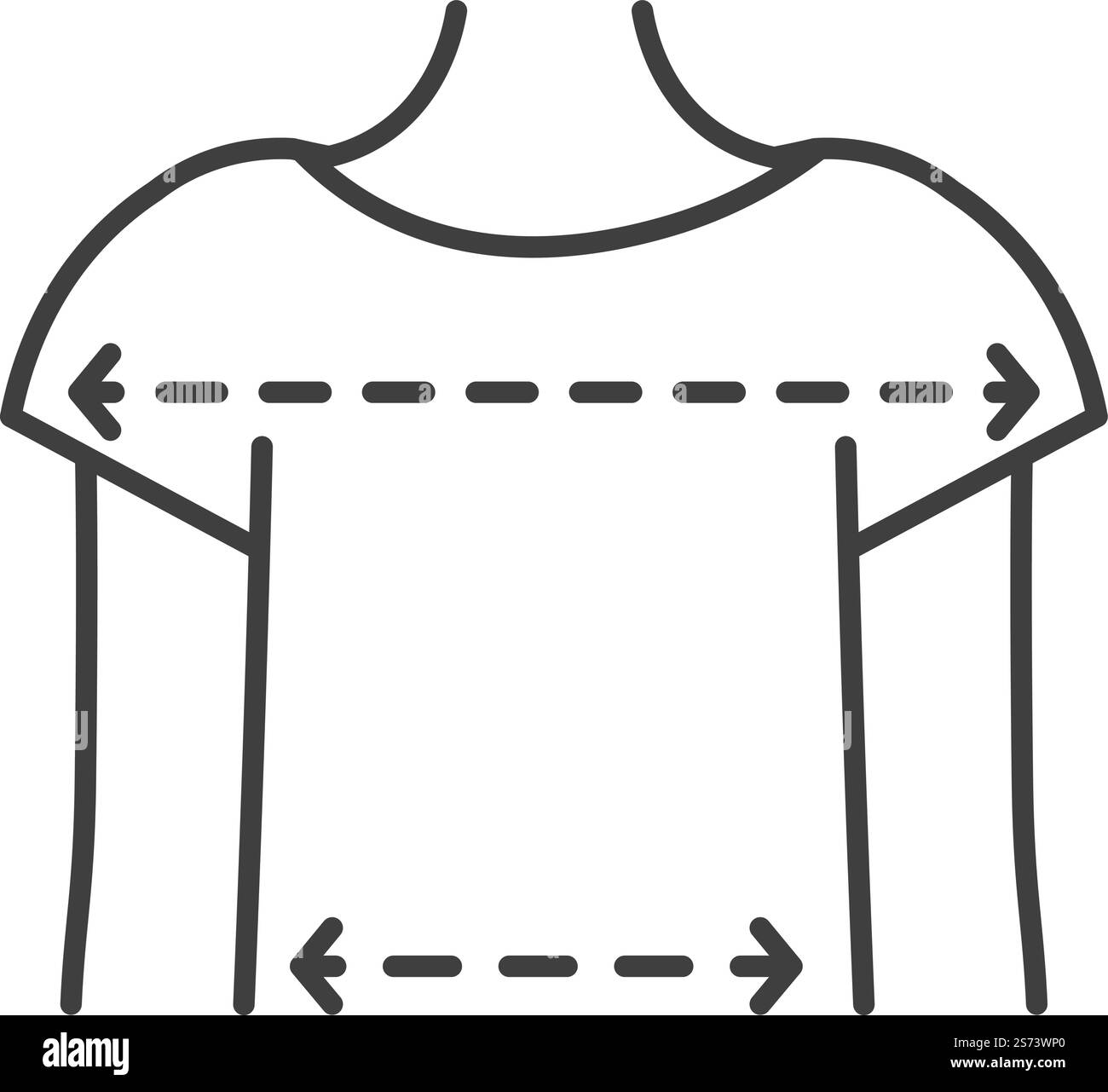 Mesure et dimensions des vêtements, tableau des tailles. Proportions de taille et d'épaule, vêtements et aide de vêtement dans le choix de la pièce. Icône isolée, étiquette minimaliste de dessin au trait. Vecteur dans le style plat. Dimensions et mesure des vêtements, taille épaule Illustration de Vecteur