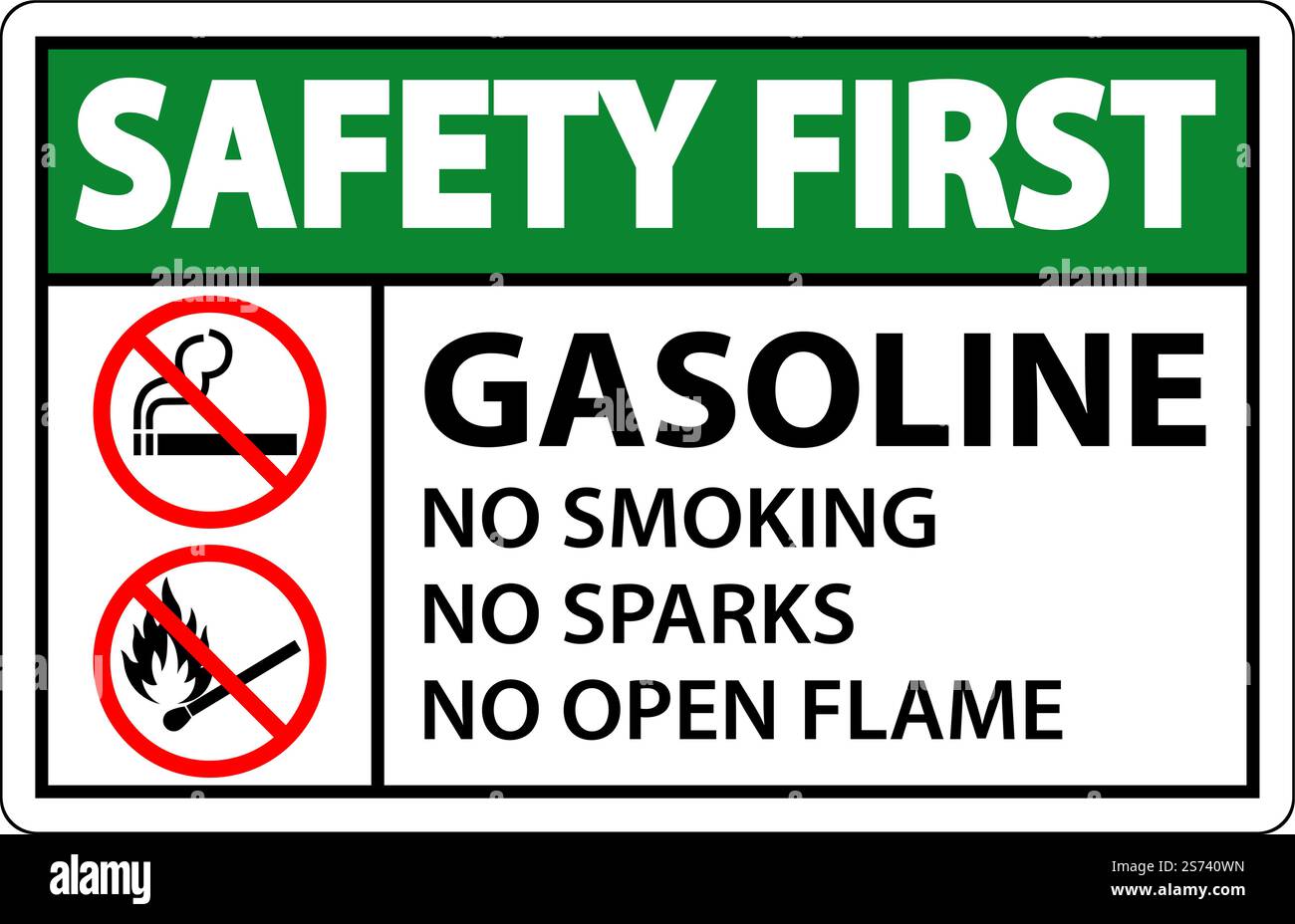 Sécurité d'abord essence interdiction de fumer étincelles ou flammes nues Illustration de Vecteur