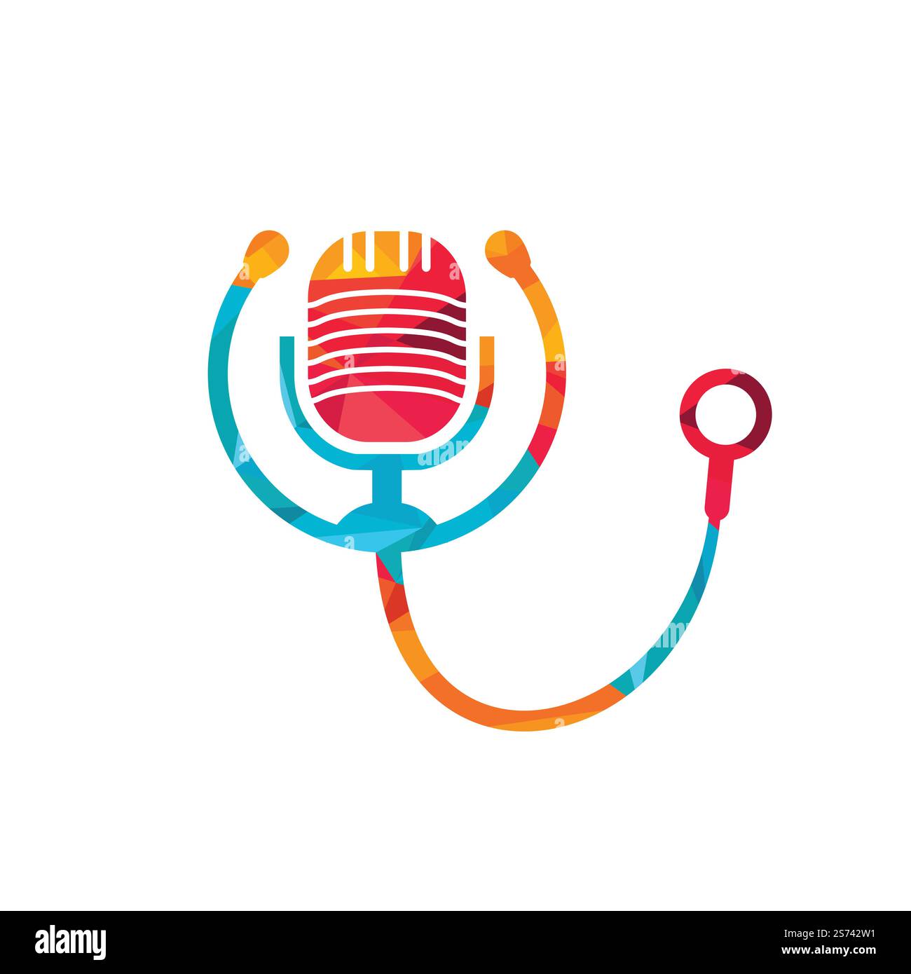Conception du logo vectoriel du podcast du médecin. Symbole d'illustration du stéthoscope et du microphone. Illustration de Vecteur