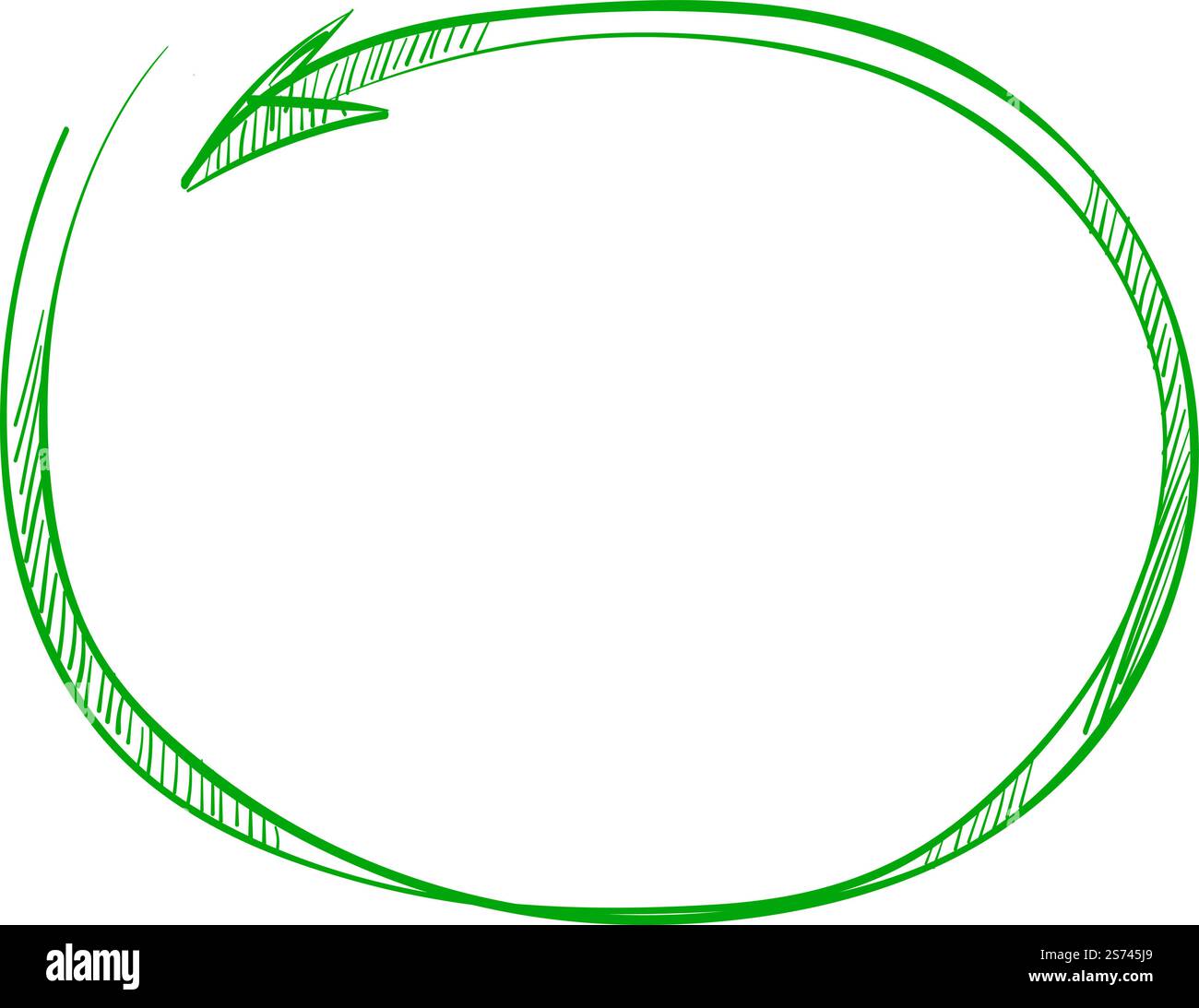 Flèche ronde. Bordure de texte vert dessinée à la main isolée sur fond blanc. Flèche ronde. Bordure de texte verte dessinée à la main Illustration de Vecteur