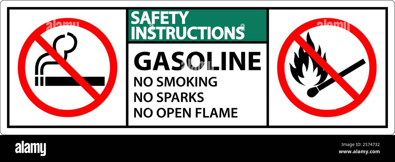 Consignes de sécurité essence interdiction de fumer étincelles ou flammes nues Illustration de Vecteur