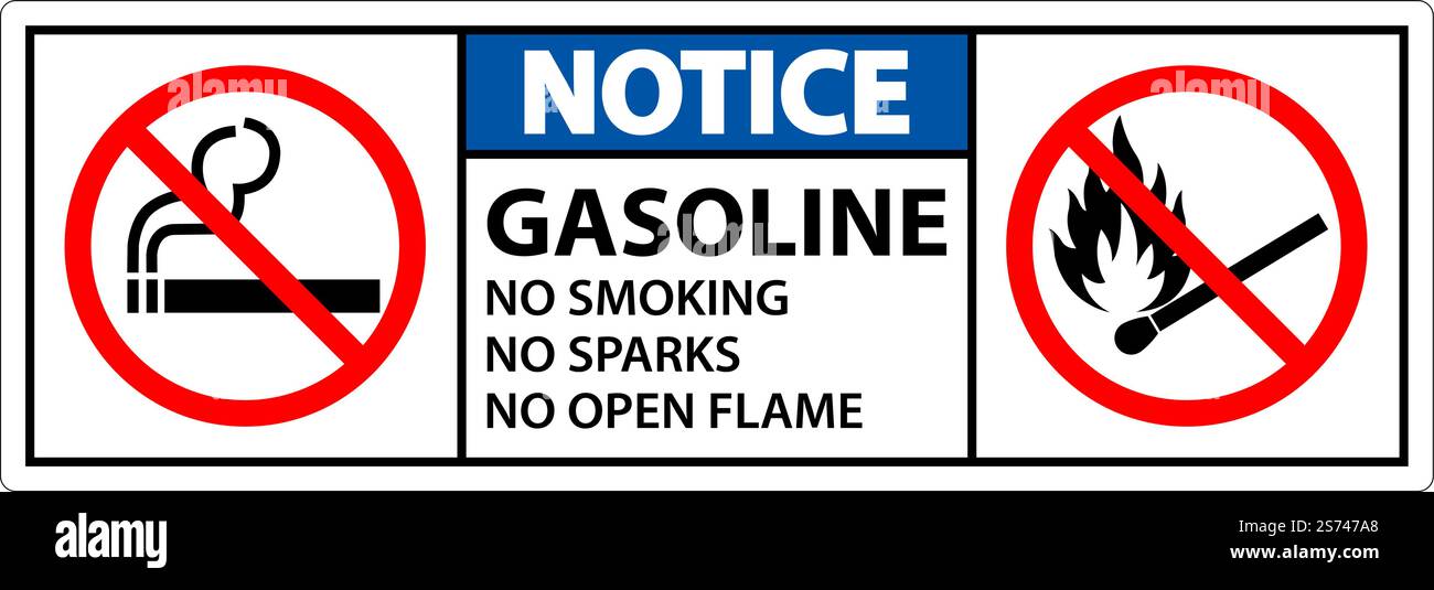 Avertissement essence ne pas fumer étincelles ou flammes nues Illustration de Vecteur