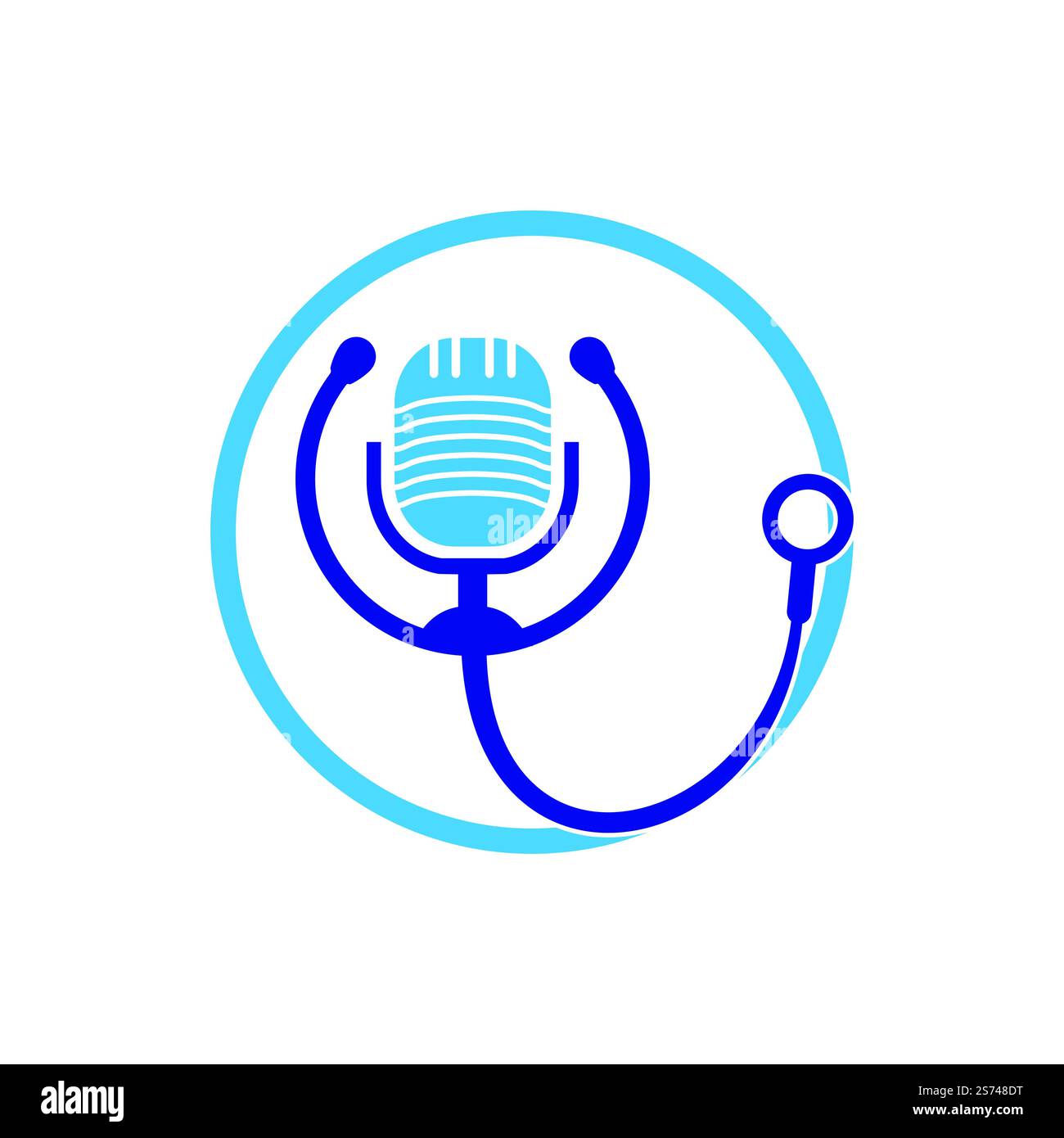 Conception du logo vectoriel du podcast du médecin. Symbole d'illustration du stéthoscope et du microphone. Illustration de Vecteur