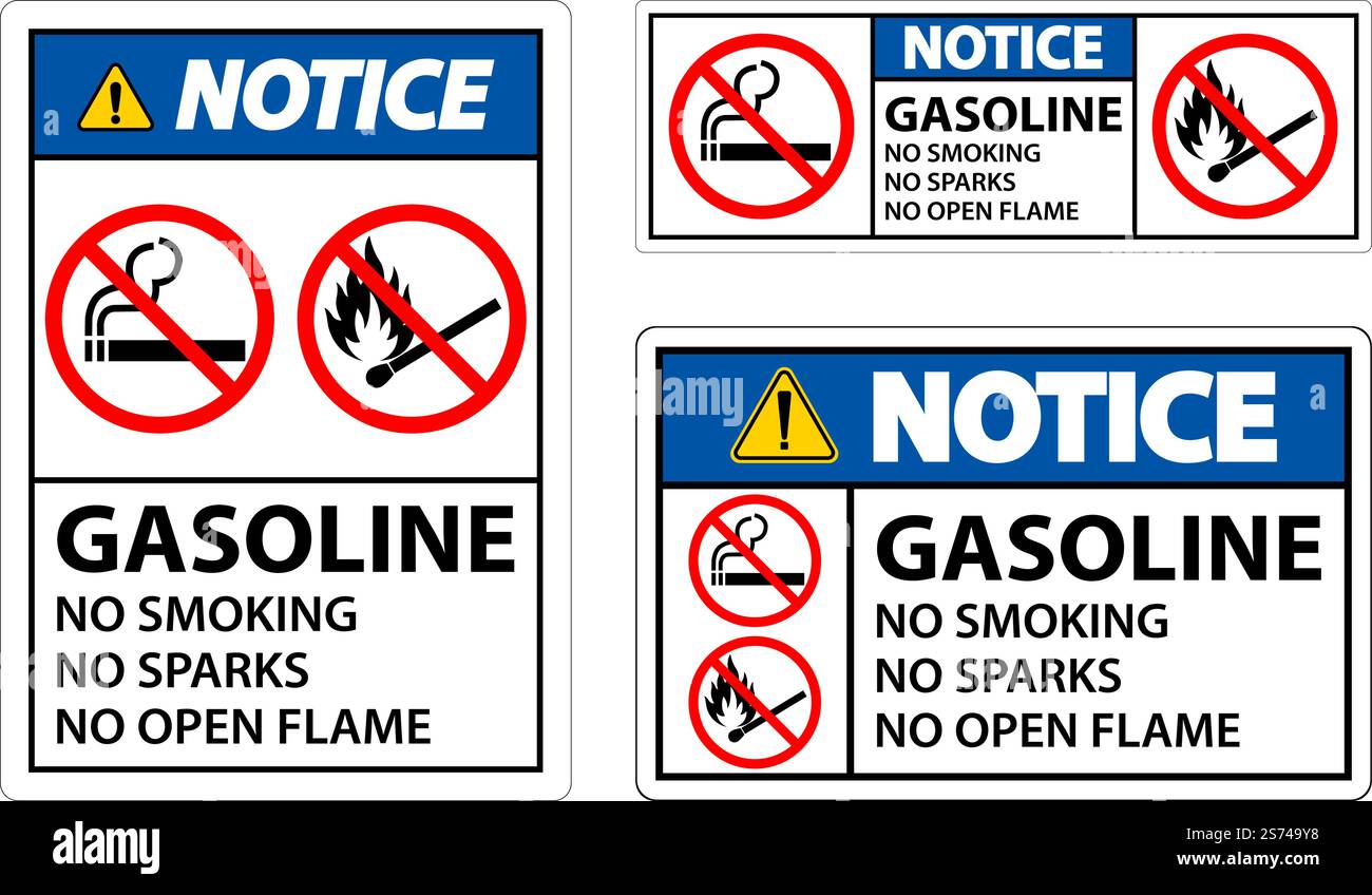 Avertissement essence ne pas fumer étincelles ou flammes nues Illustration de Vecteur