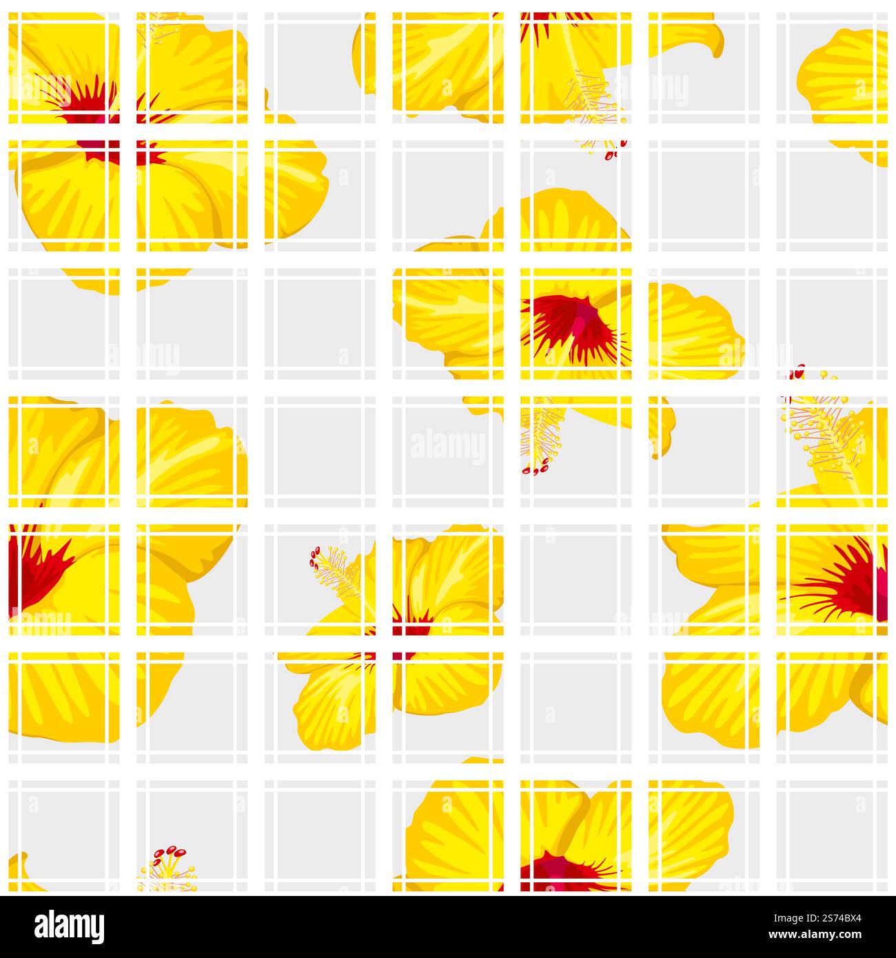 Motif sans couture de fleurs exotiques en simple plaid écossais. Orchidée de lis jaune, design tropical pour tissu, papier peint, impression vectorielle de décor. Illustration de fleurs de motif de fond sans couture exotique. Motif sans couture de fleurs exotiques en simple plaid écossais. Orchidée de lis jaune, design décoratif tropical pour tissu, papier peint, impression vectorielle de décor Illustration de Vecteur