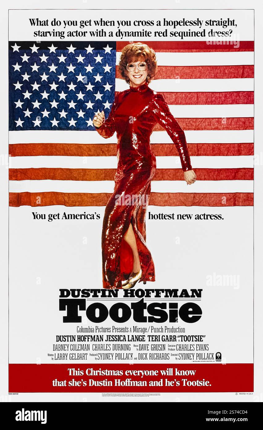Tootsie (1982) réalisé par Sydney Pollack et mettant en vedette Dustin Hoffman, Jessica Lange et Teri Garr. Un acteur en difficulté se déguise en femme pour décrocher un rôle dans un soap opera, entraînant des complications et un succès inattendus. Photographie d'une affiche américaine originale de 1982 À USAGE ÉDITORIAL EXCLUSIF. Crédit : BFA / Columbia Pictures Banque D'Images