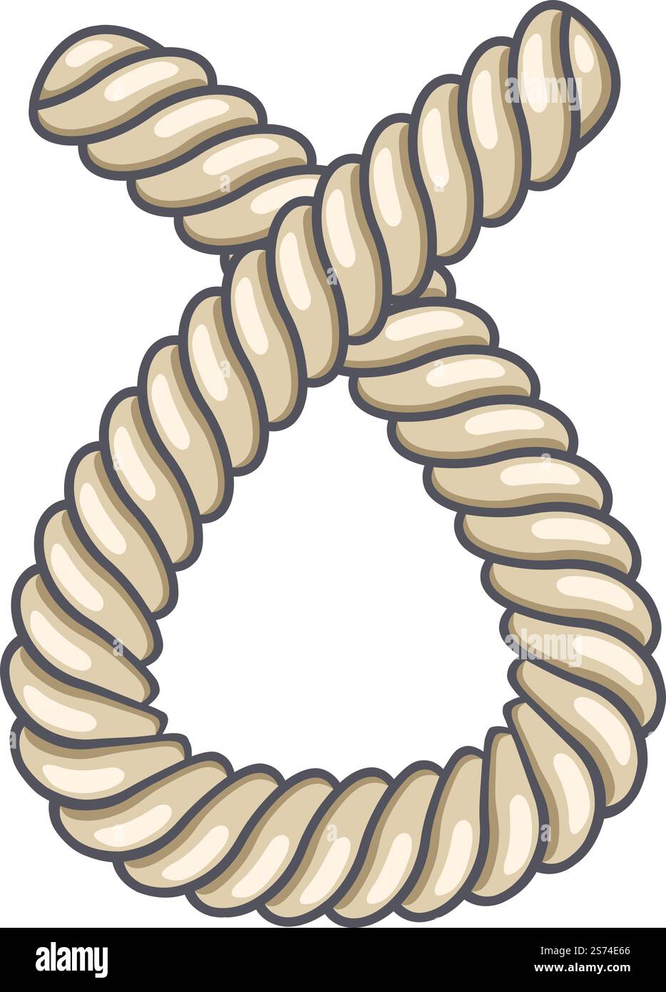 Boucle de cordon de dessin animé. Icône de noeud de corde nautique isolé sur fond blanc. Boucle de cordon de dessin animé. Icône de nœud de corde nautique Illustration de Vecteur