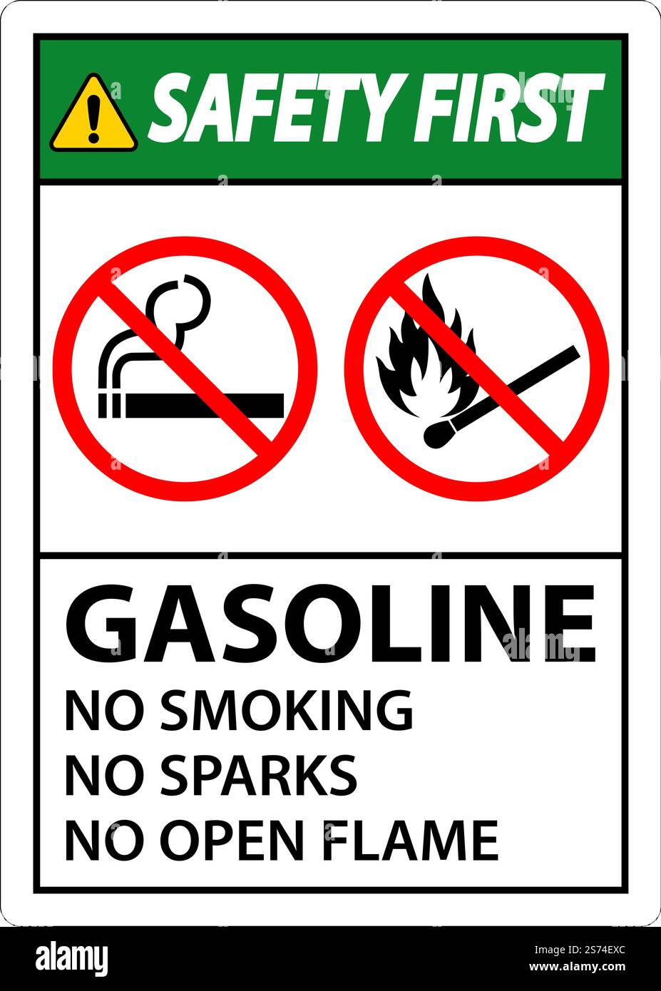 Sécurité d'abord essence interdiction de fumer étincelles ou flammes nues Illustration de Vecteur