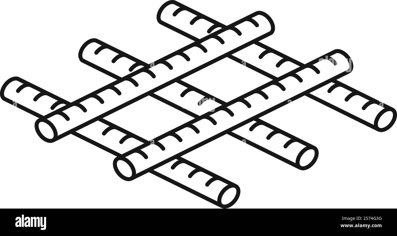 Icône de barre d'armature. Structure en treillis métallique. Barres transversales en bois isolées sur fond blanc. Icône de barre d'armature. Structure en treillis métallique. Traverses en bois Illustration de Vecteur