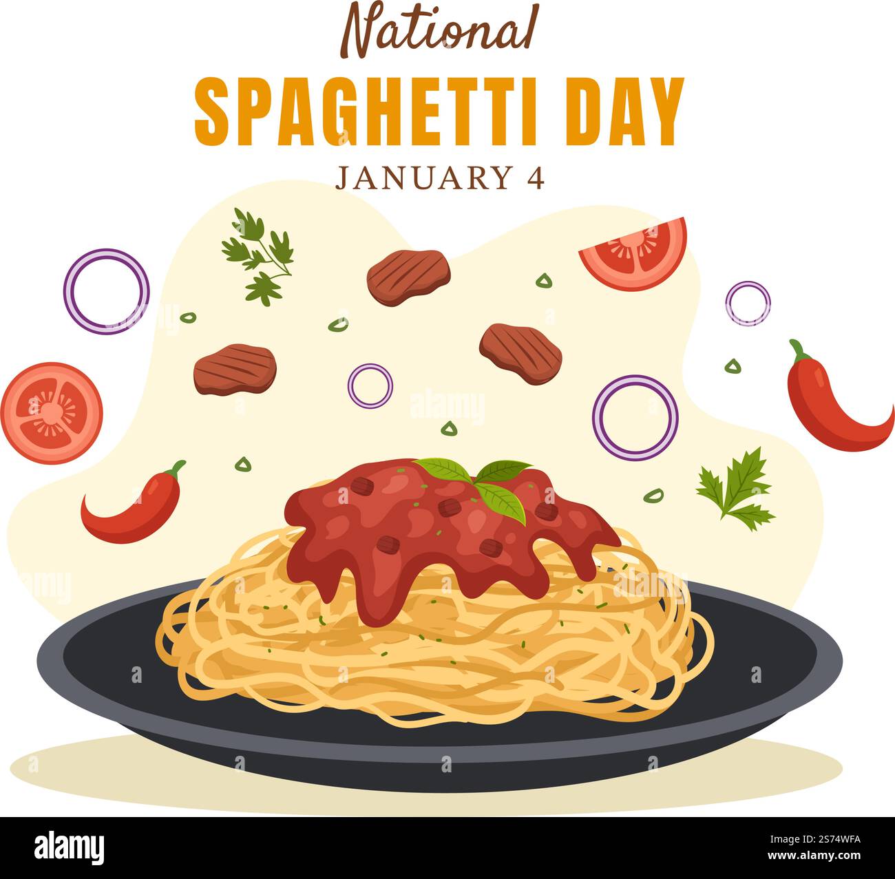 Journée nationale des spaghettis le 4th janvier avec une assiette de nouilles ou de pâtes italiennes différents plats en dessin à la main de dessin de dessin animé Illustration de Vecteur Journée nationale des spaghettis le 4th janvier avec une assiette de nouilles ou de pâtes italiennes différents plats en dessin à la main de dessin de dessin animé Illustration de Vecteur