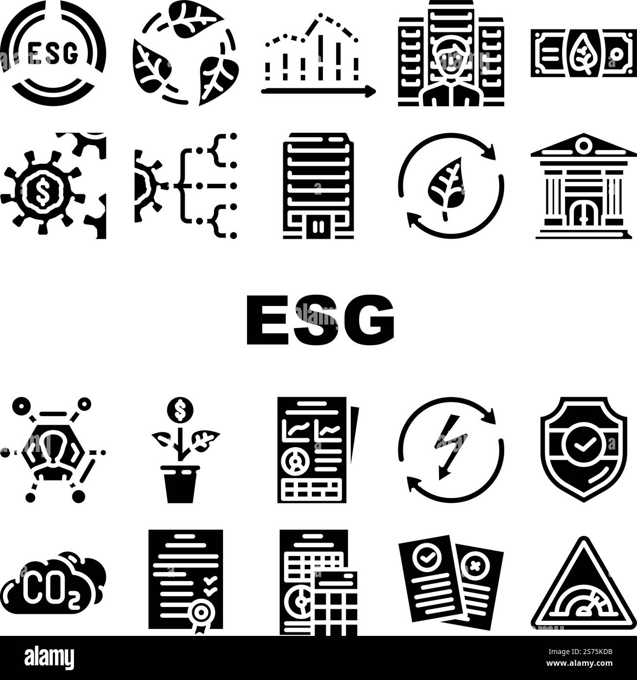 les icônes de gouvernance sociale environnementale définissent le vecteur. esg business, énergie sociale, éco vert, écologie de l'entreprise, investissement durable gouvernance sociale environnementale illustrations de glyphes. les icônes de gouvernance sociale environnementale définissent le vecteur Illustration de Vecteur