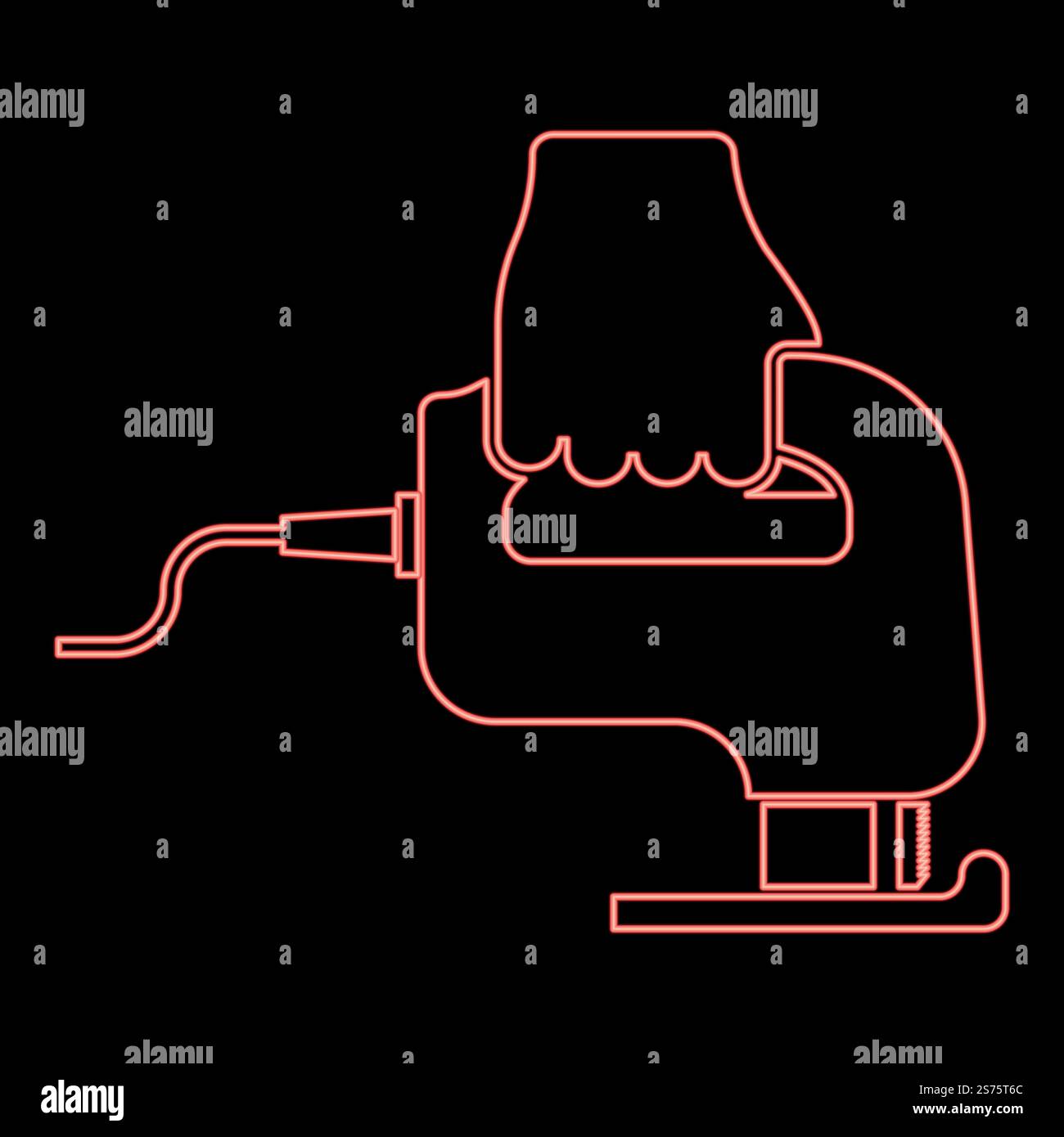 Scie à métaux électrique néon outil de gabarit à main scie en cours d'utilisation bras rouge illustration vectorielle image de style plat. Scie à métaux électrique néon outil de gabarit à main scie en cours d'utilisation bras rouge illustration vectorielle image style plat Illustration de Vecteur