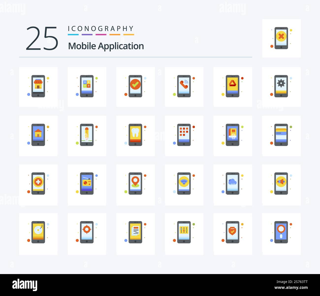 Application mobile 25 Flat Color icon Pack comprenant google. téléphone. application mobile. application Illustration de Vecteur