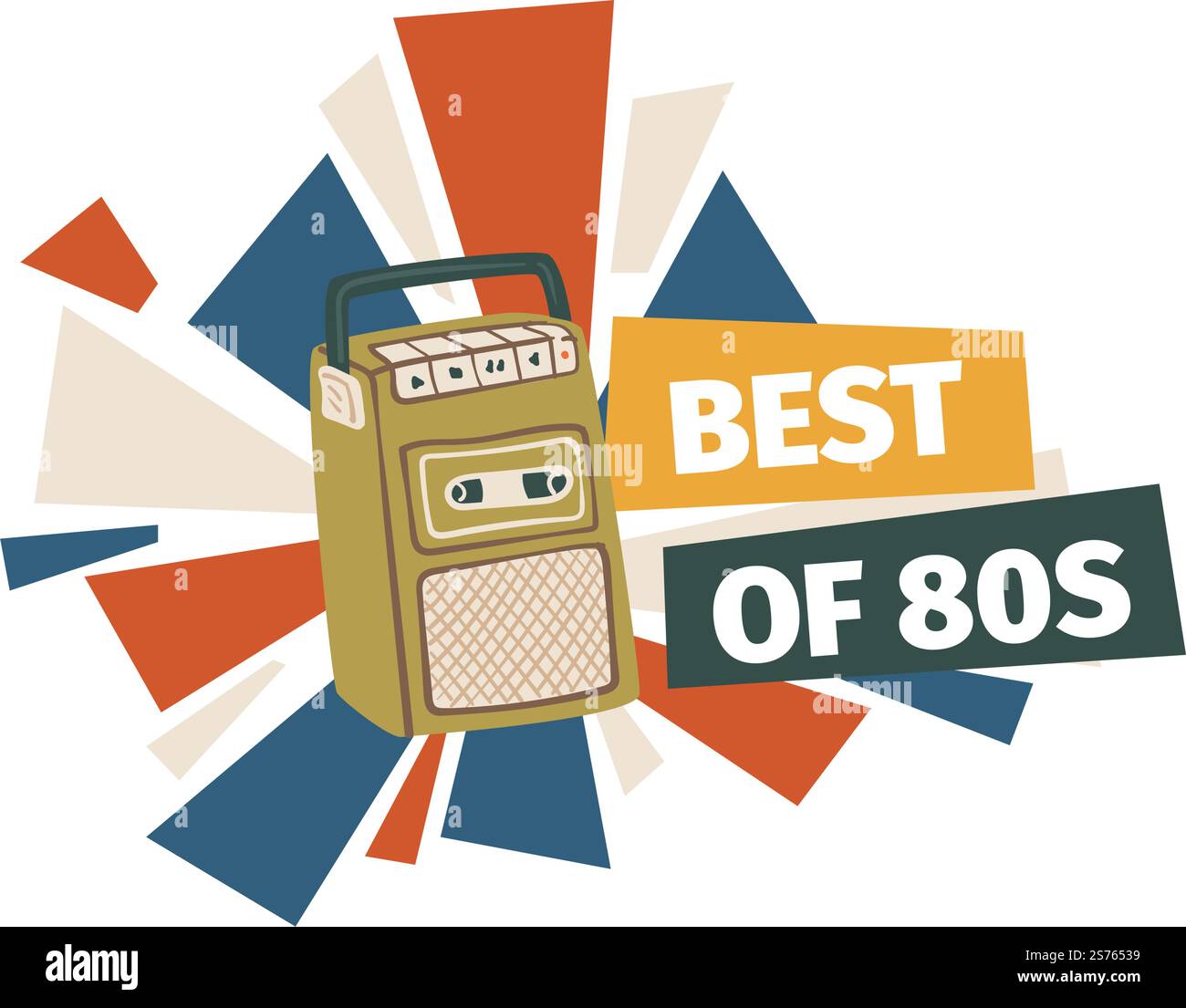 Boite de lecture pour la lecture de musique. Lecteur et enregistreur audio old School isolé. Discothèque des années 80, gadgets obsolètes pour se divertir et s'amuser. Magnétophone et bandes. Vecteur dans le style plat. Meilleur appareil de musique disco des années 80, vecteur boombox Illustration de Vecteur