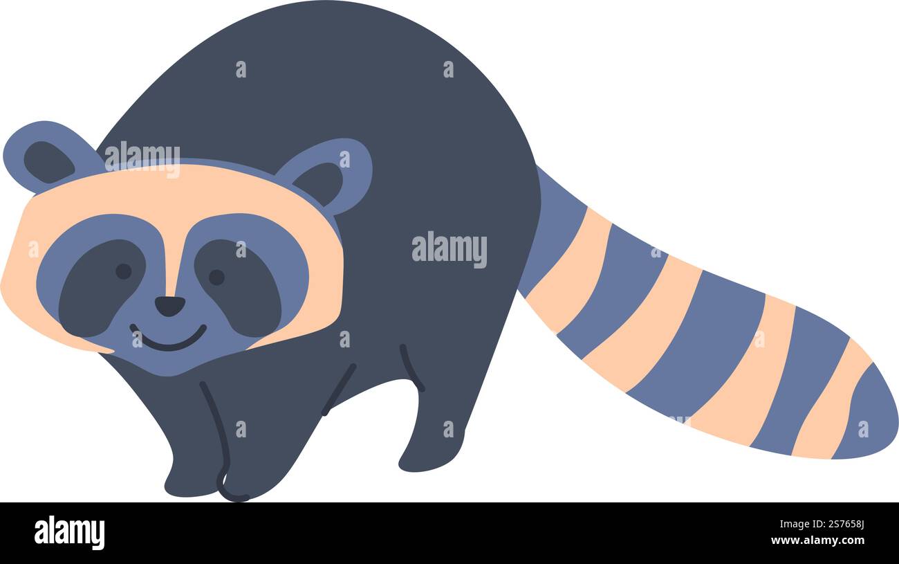 Portrait de raton laveur, américain avec un visage isolé de type foxlike et masque noir sur le visage, queue annelée avec des rayures. Un personnage mignon de la nature sauvage, des espèces de la nature et des personnages. Vecteur dans le style plat. Portrait de mammifère raton laveur, animal sauvage avec queue Illustration de Vecteur