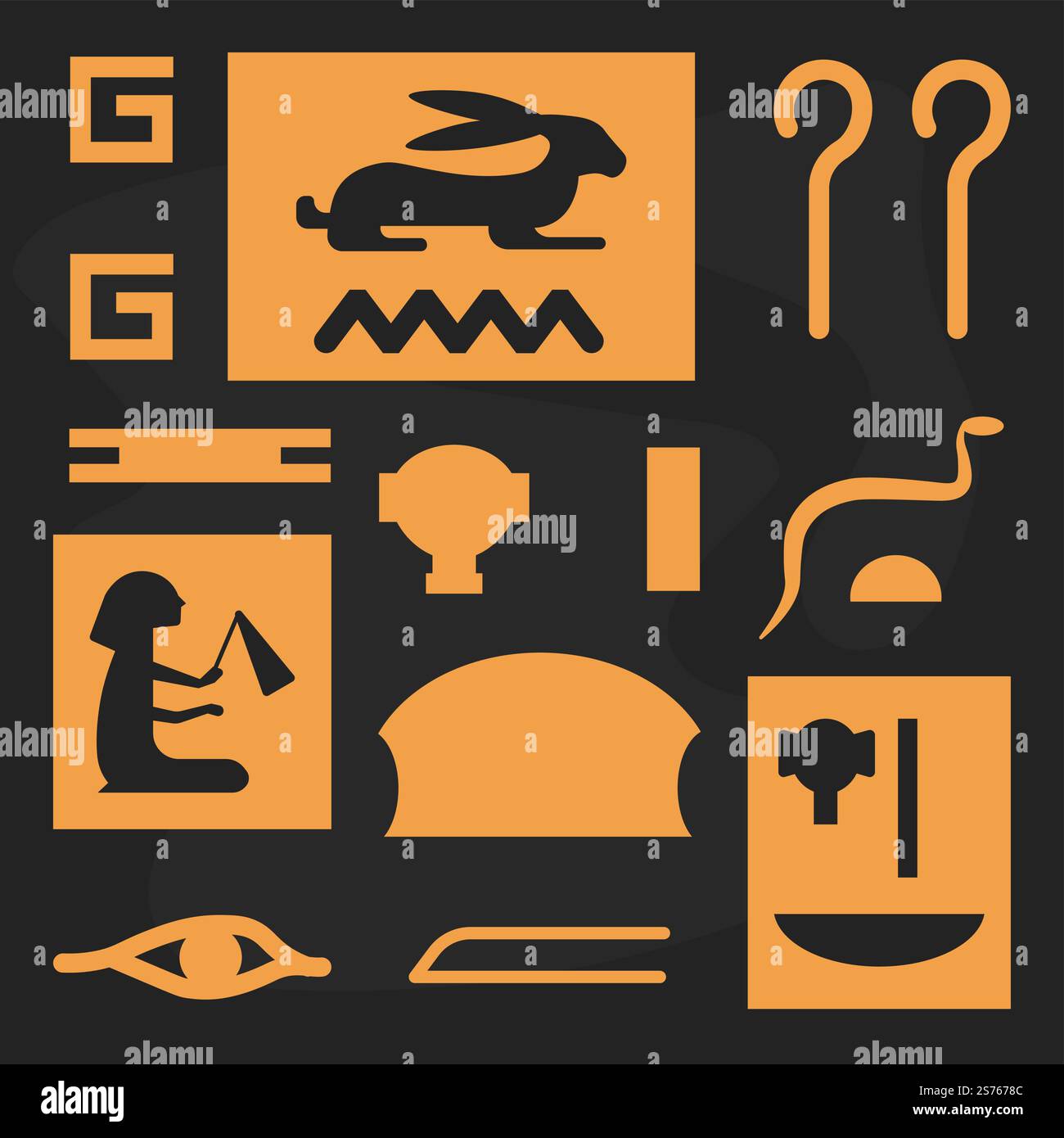 Hiéroglyphes égyptiens ou texte, un alphabet de langue ancienne ou ...