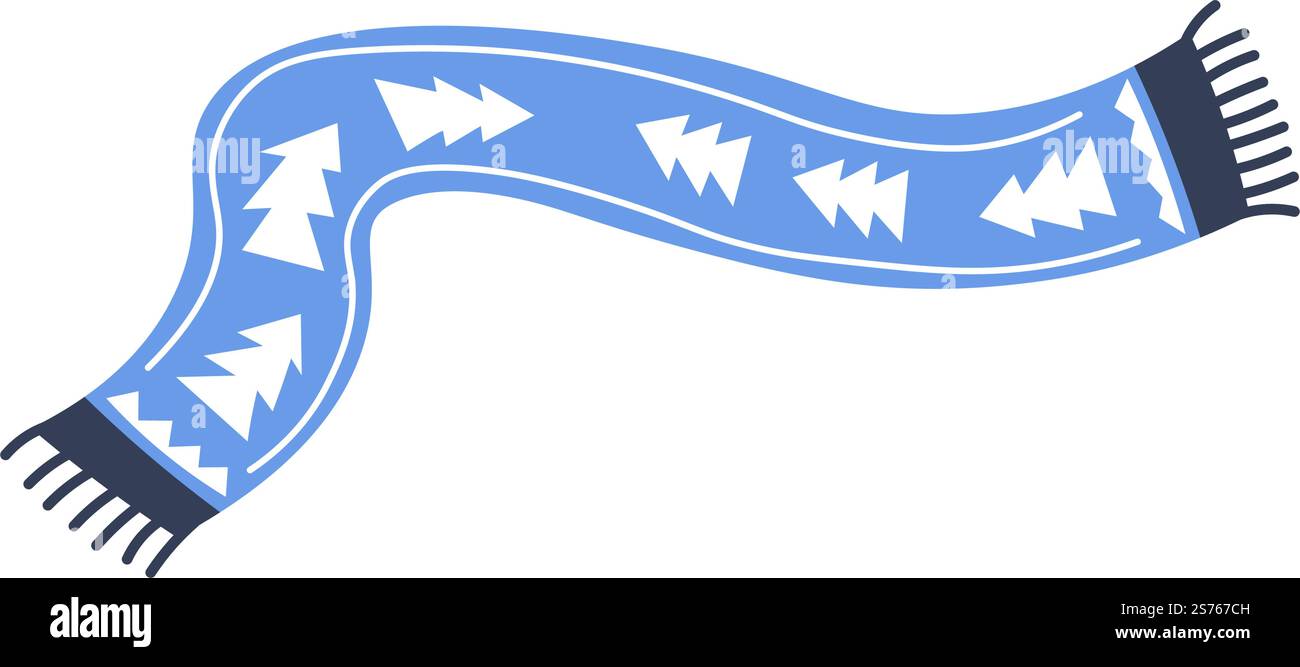 Foulard tricoté avec imprimé silhouettes de pins. Vêtements isolés faits à la main pour hommes et femmes. Accessoires élégants pour les tenues pendant la saison froide, conception de vêtements d'hiver. Vecteur dans le style plat. Écharpe tricotée chaude pour les saisons d'hiver, vecteur Illustration de Vecteur