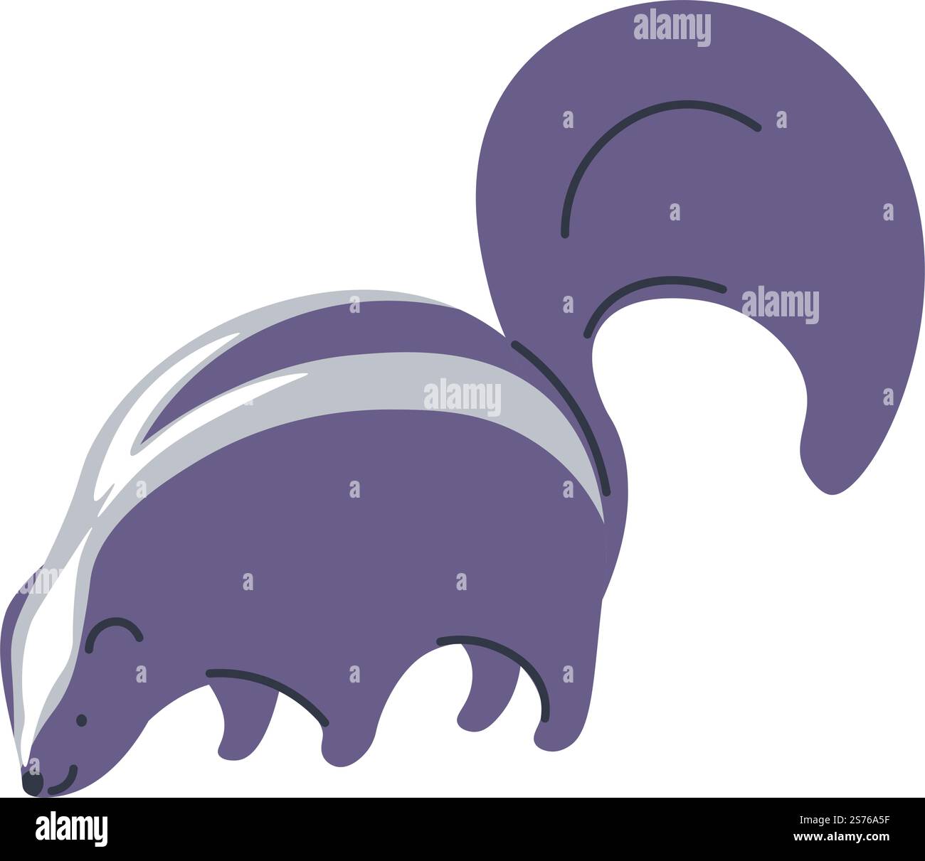 skunk, portrait isolé d'animal. Mammifère capable de pulvériser un liquide désagréable. Espèces sauvages et faune des bois et forêts. Créatures du zoo et de la nature. Vecteur dans l'illustration de style plat. Portrait d'animal mouffette, vecteur sauvage de mammifère Illustration de Vecteur