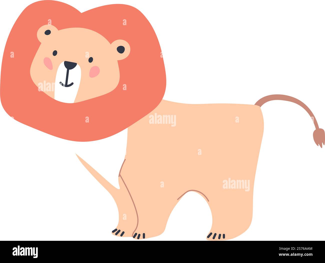 Portrait de tigre, personnage mignon isolé. Chat félin avec manteau moelleux et fourrure. Animal lion, mammifère avec queue et visage heureux. Caractère de la faune de savane africaine. Vecteur dans l'illustration de style plat. Portrait d'animal lion, vecteur de personnage mignon Illustration de Vecteur