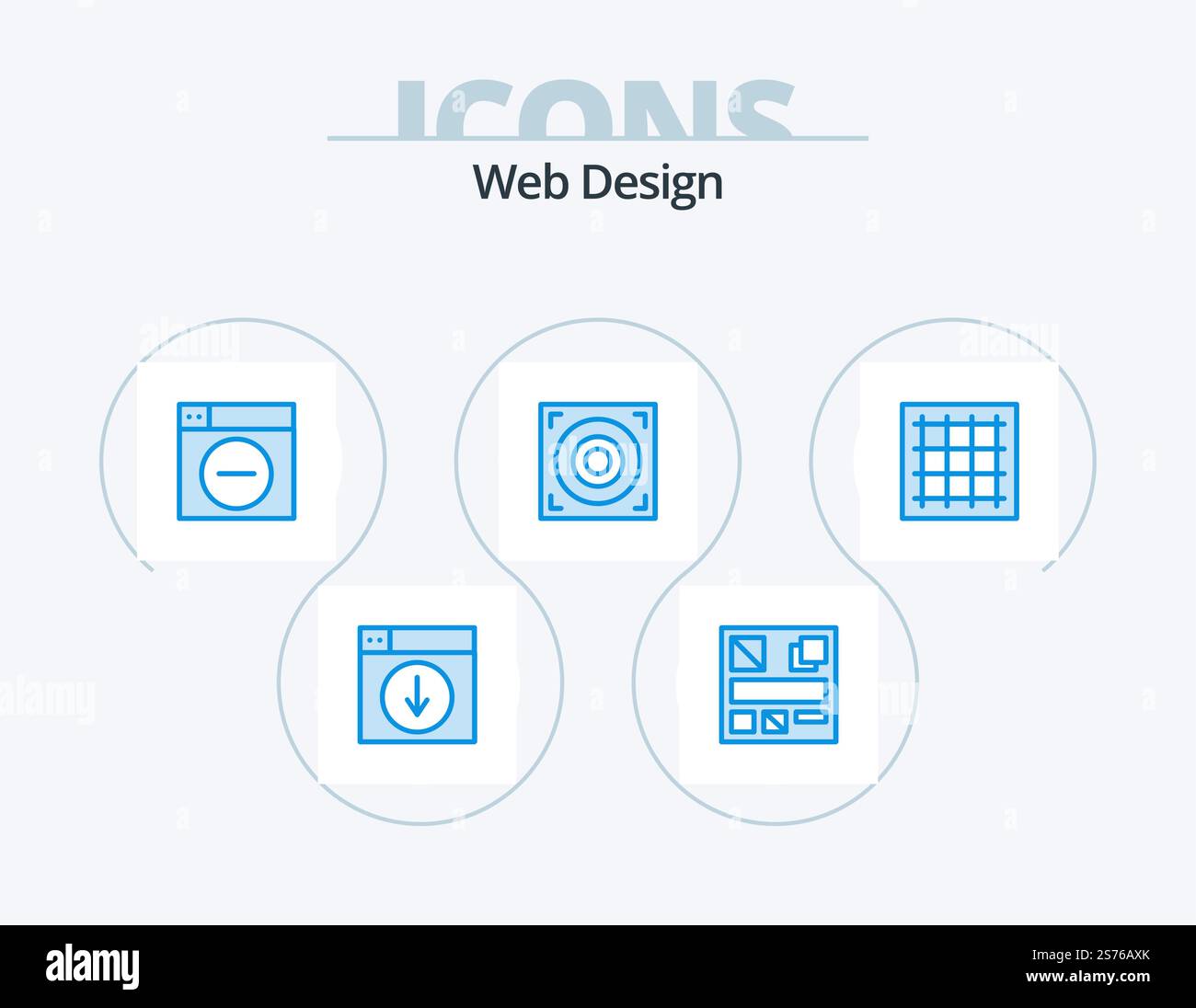 Web Design Blue Icon Pack 5 Icon Design. dessin. grille. web. haut-parleur. web Illustration de Vecteur