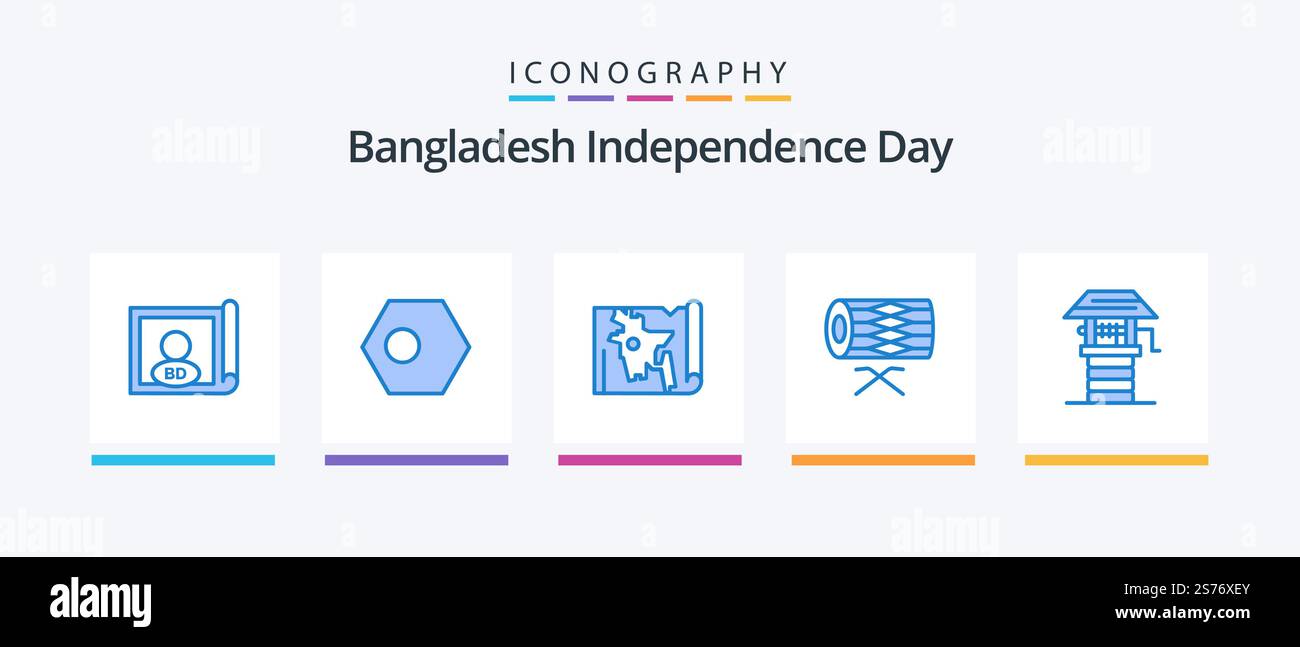 Pack Icon 5 bleu pour le jour de l'indépendance du Bangladesh comprenant le irlandais. drapeau. instrument. bangla. Création d'icônes créatives Illustration de Vecteur