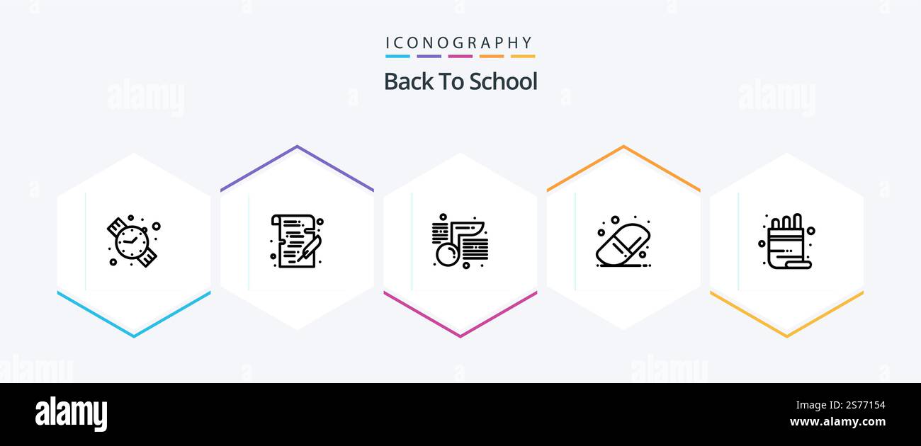 Pack de 25 icônes de la gamme rentrée avec crayon. couleur. remarque : école. éducation Illustration de Vecteur