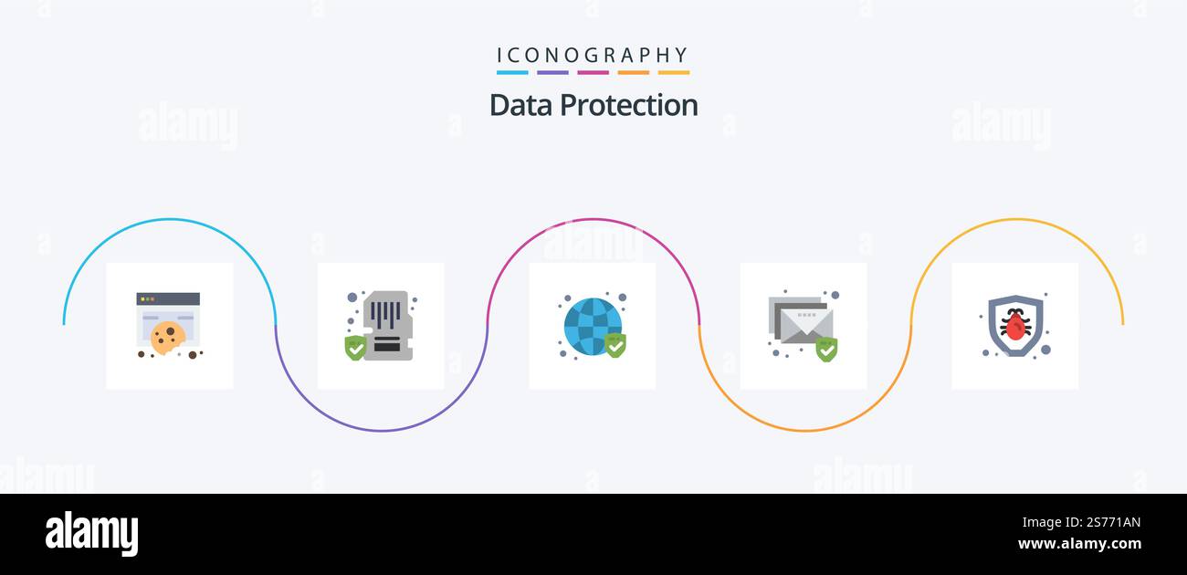 Pack d'icônes Data protection Flat 5 comprenant un bogue. courrier. mémoire. e-mail. sécurité Illustration de Vecteur
