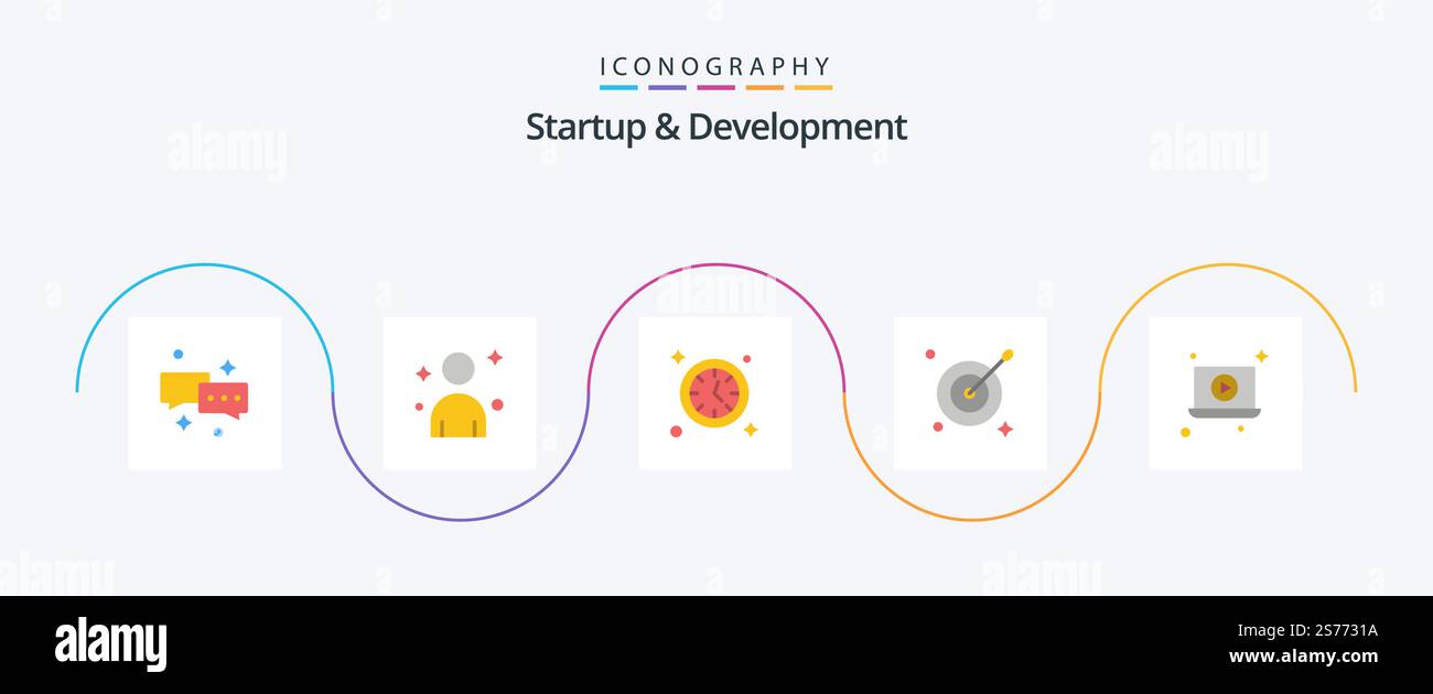 Pack d'icônes Startup et Develepment Flat 5 comprenant . vidéo. horloge. lecture. flèche Illustration de Vecteur