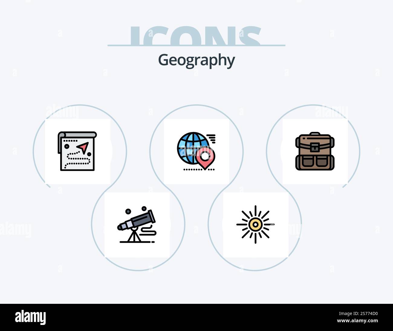 Geo Graphy Line Ffilled Icon Pack 5 Icon Design. masse. globe. navigation. catastrophe. volcan Illustration de Vecteur Geo Graphy Line Ffilled Icon Pack 5 Icon Design. masse. globe. navigation. catastrophe. volcan Illustration de Vecteur