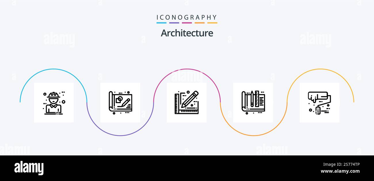 Pack d'icônes de la gamme 5 d'architecture avec règle. conception. dessin. architecte. document Illustration de Vecteur