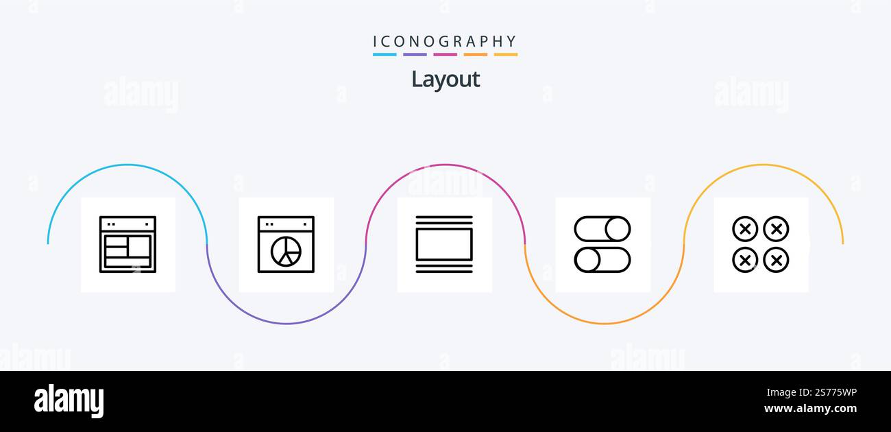 Pack d'icônes de la ligne de disposition 5, chargement inclus. points de suspension. tarte. verticale. mise en page Illustration de Vecteur