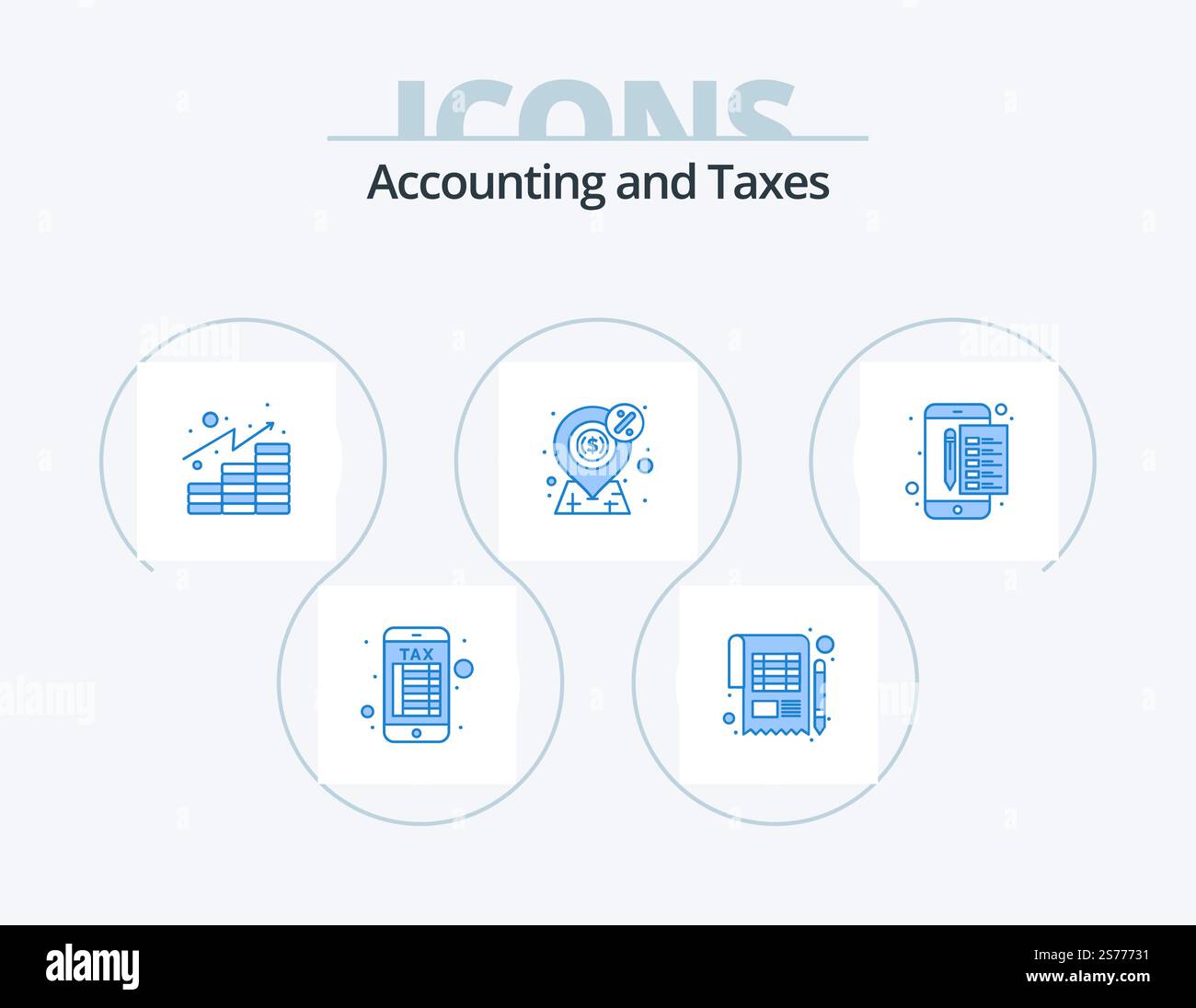 Taxes Blue Icon Pack 5 Icon Design. archiver. paiement. analyses. argent. dollar Illustration de Vecteur