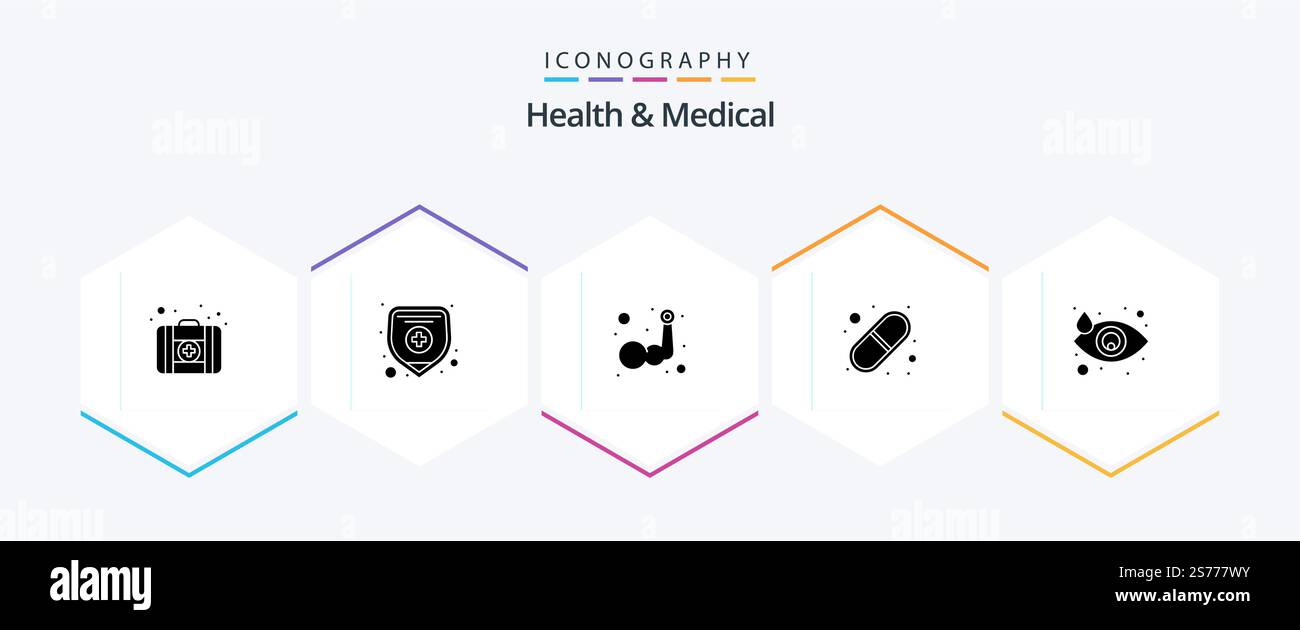 Health and Medical 25 Glyph Icon pack comprenant la déchirure. chute. muscle. pleurs. médecine Illustration de Vecteur