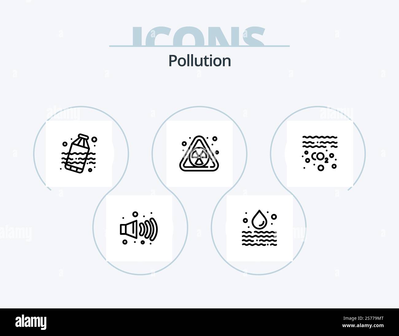 Pollution Line Icon Pack 5 Icon Design. déchets. nucléaire. fuite. déchets. gaz Illustration de Vecteur