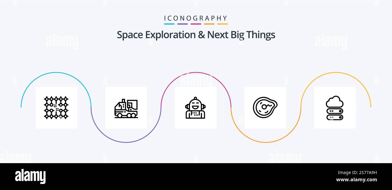 Space exploration et Next Big Things Line 5 Icon Pack comprenant le mouvement. pli. feuille. sensation. émotion Illustration de Vecteur