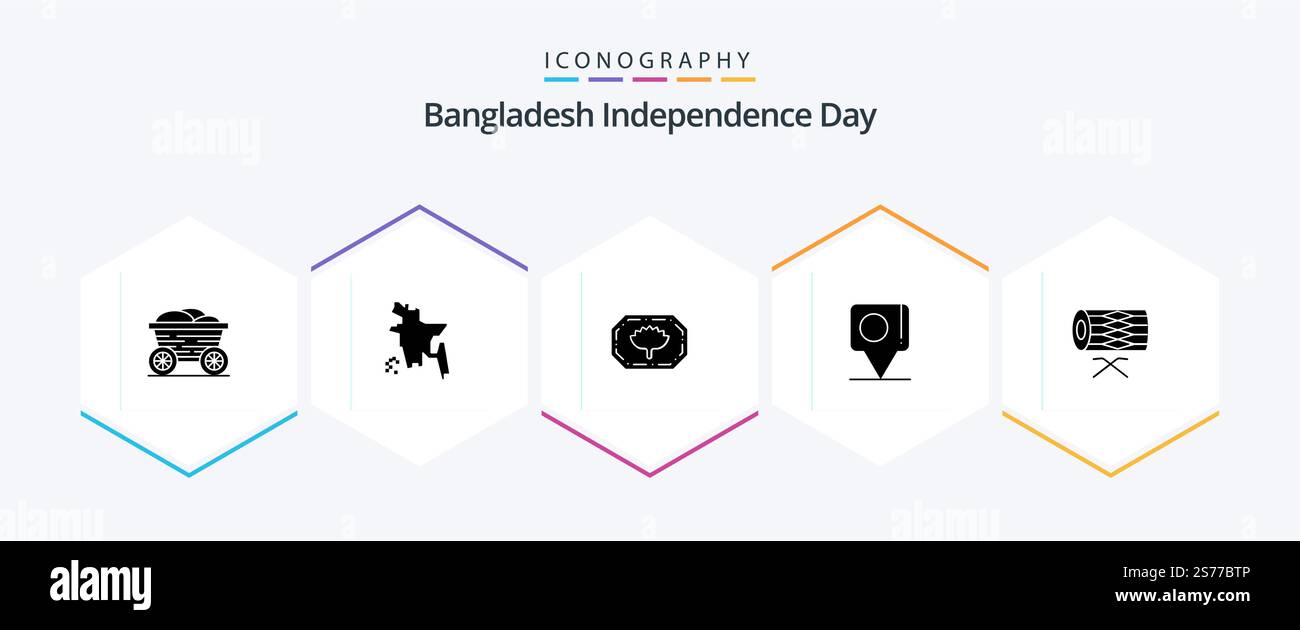 Bangladesh Independence Day 25 Glyph Icon pack comprenant un défilé. instrument. monogramme du bangladesh. tambour. drapeau Illustration de Vecteur