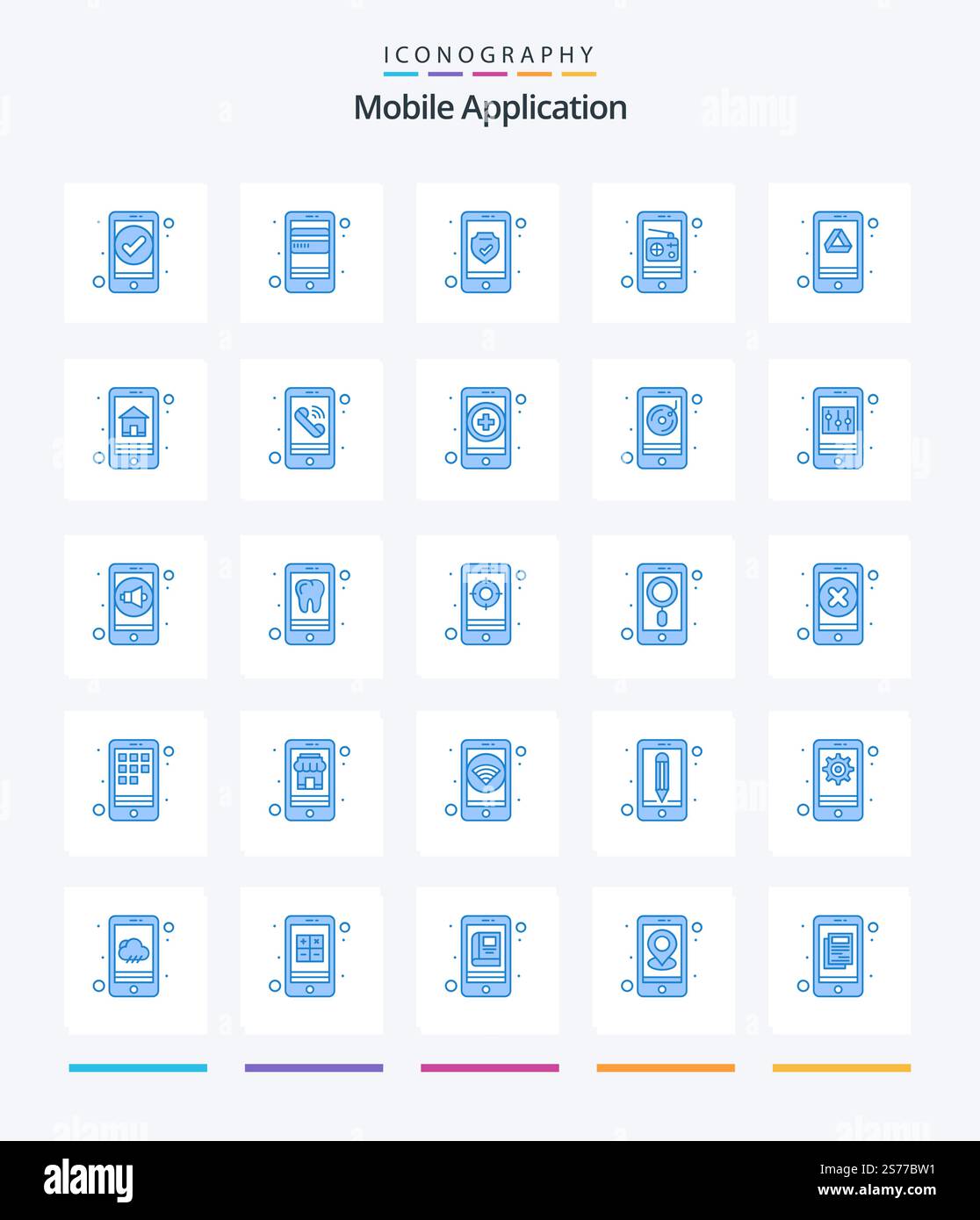 Creative Mobile application 25 Blue Icon Pack tel que google. . données. radio. communication Illustration de Vecteur