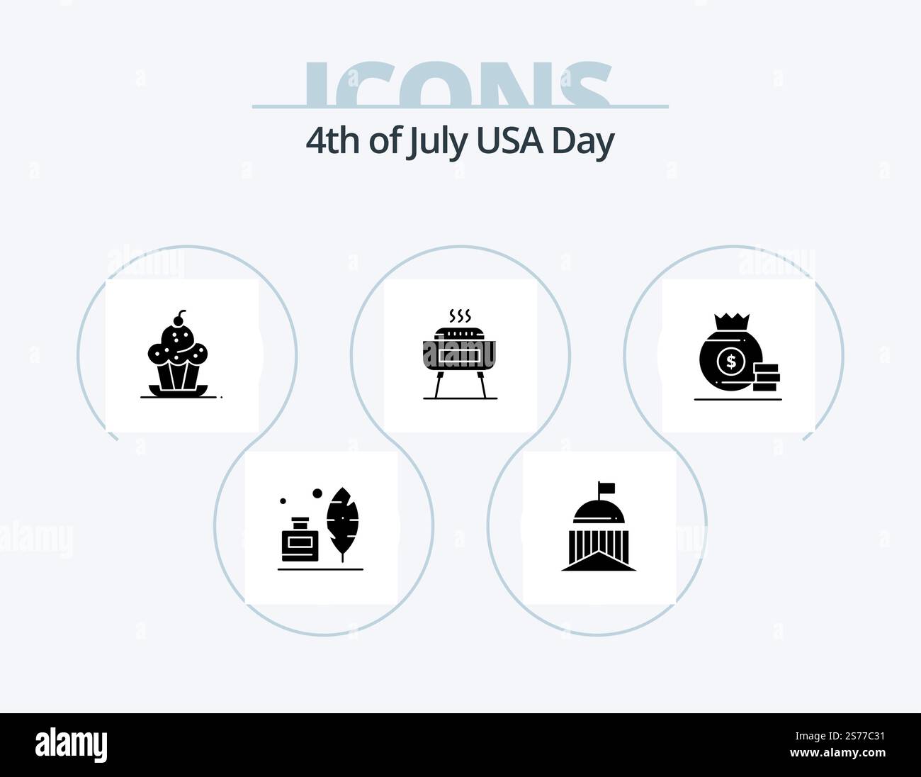 USA Glyph Icon Pack 5 Icon Design. vacances. célébration. irlandais. barbecue. doux Illustration de Vecteur