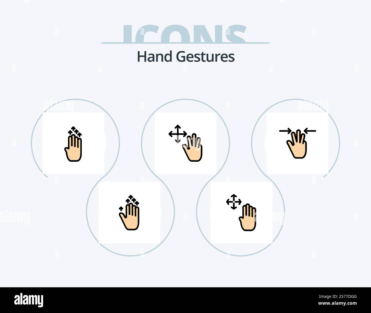 Gestes de la main ligne remplie icône Pack 5 conception d'icônes. geste. geste. doigts. quatre. saisie tactile multiple Illustration de Vecteur