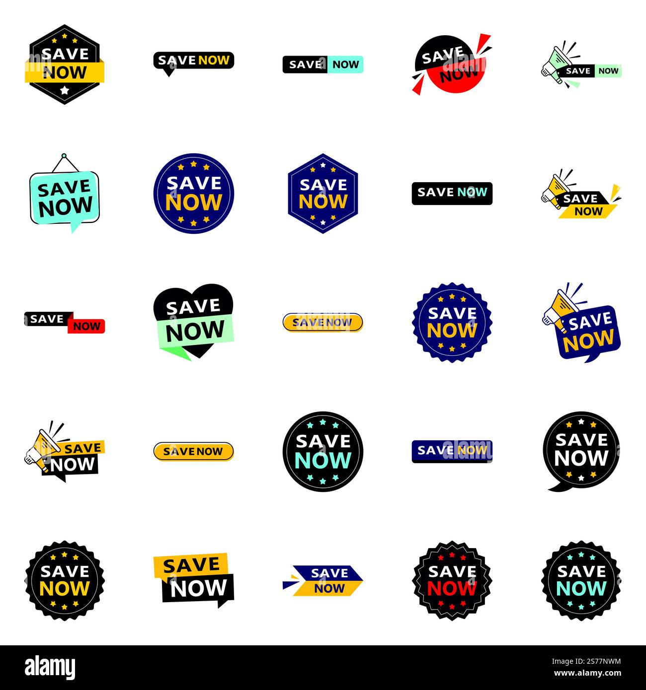 Économisez dès maintenant 25 modèles typographiques uniques pour stimuler l'engagement et les économies Illustration de Vecteur