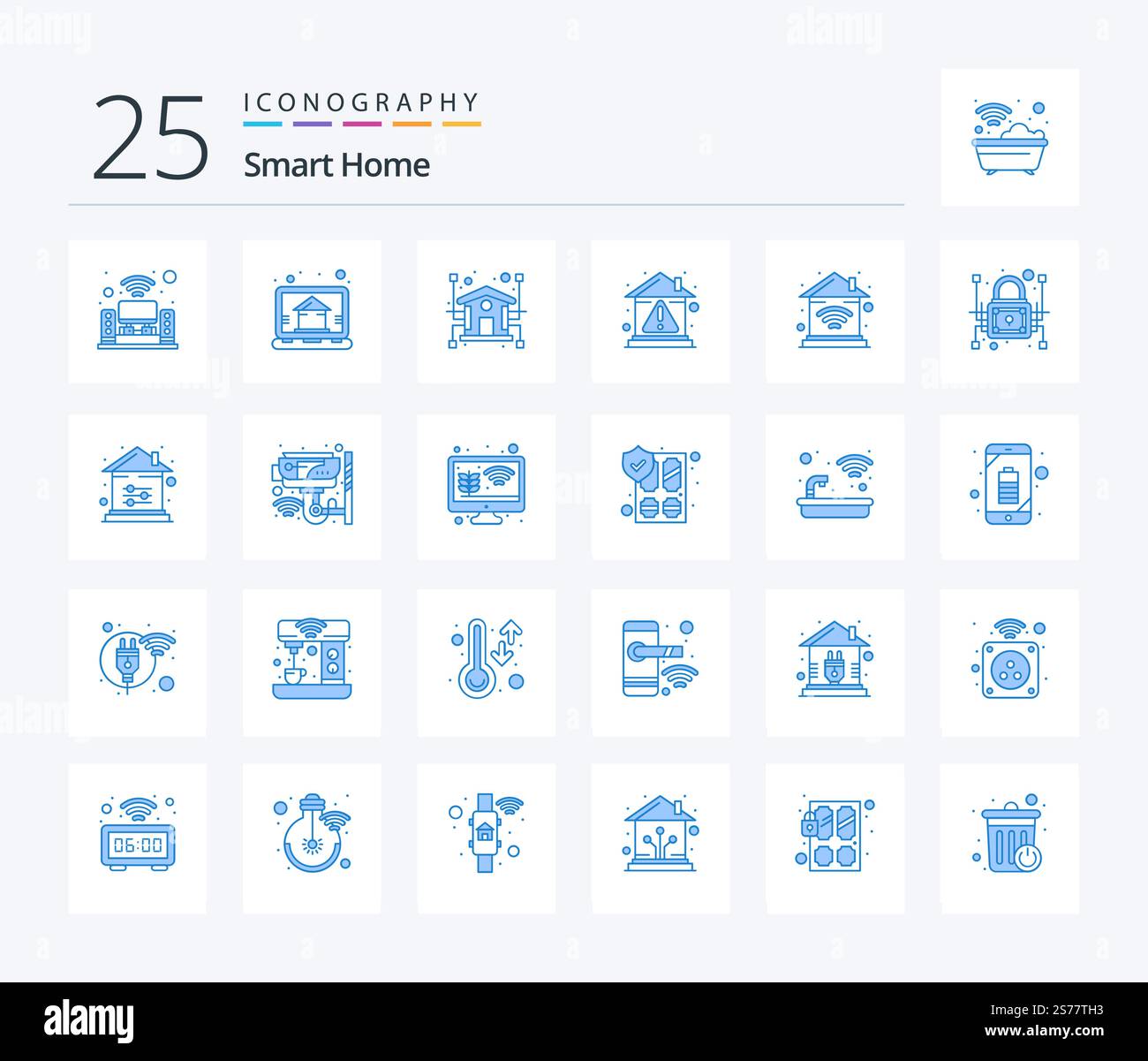 Smart Home 25 Blue Color Icon Pack comprenant la maison. accueil. automatisation. erreur. alerte Illustration de Vecteur