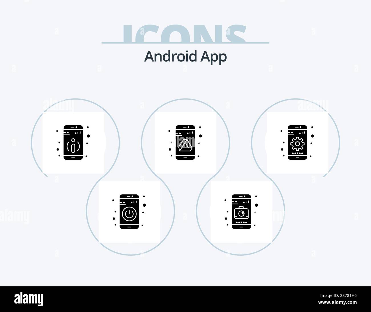 App Android Glyph Icon Pack 5 Icon Design. périphérique. mobile. informations. vitesse. google Illustration de Vecteur