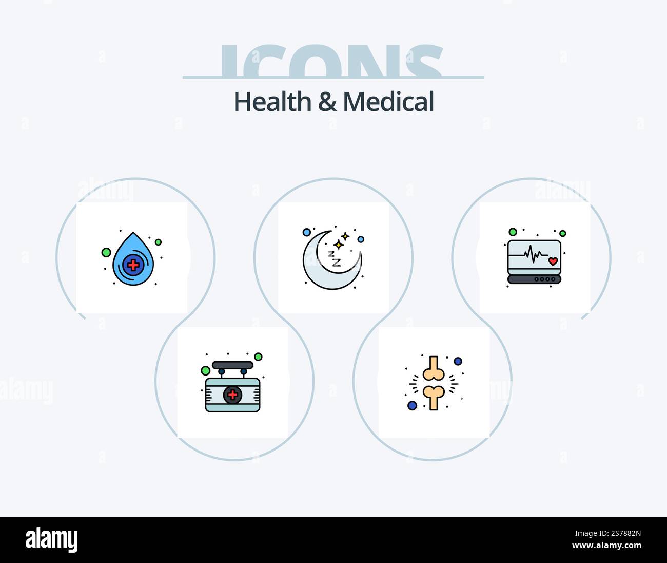 Health and Medical Line Fed Icon Pack 5 Icon Design. médical. carte. main. thermomètre. médecine Illustration de Vecteur