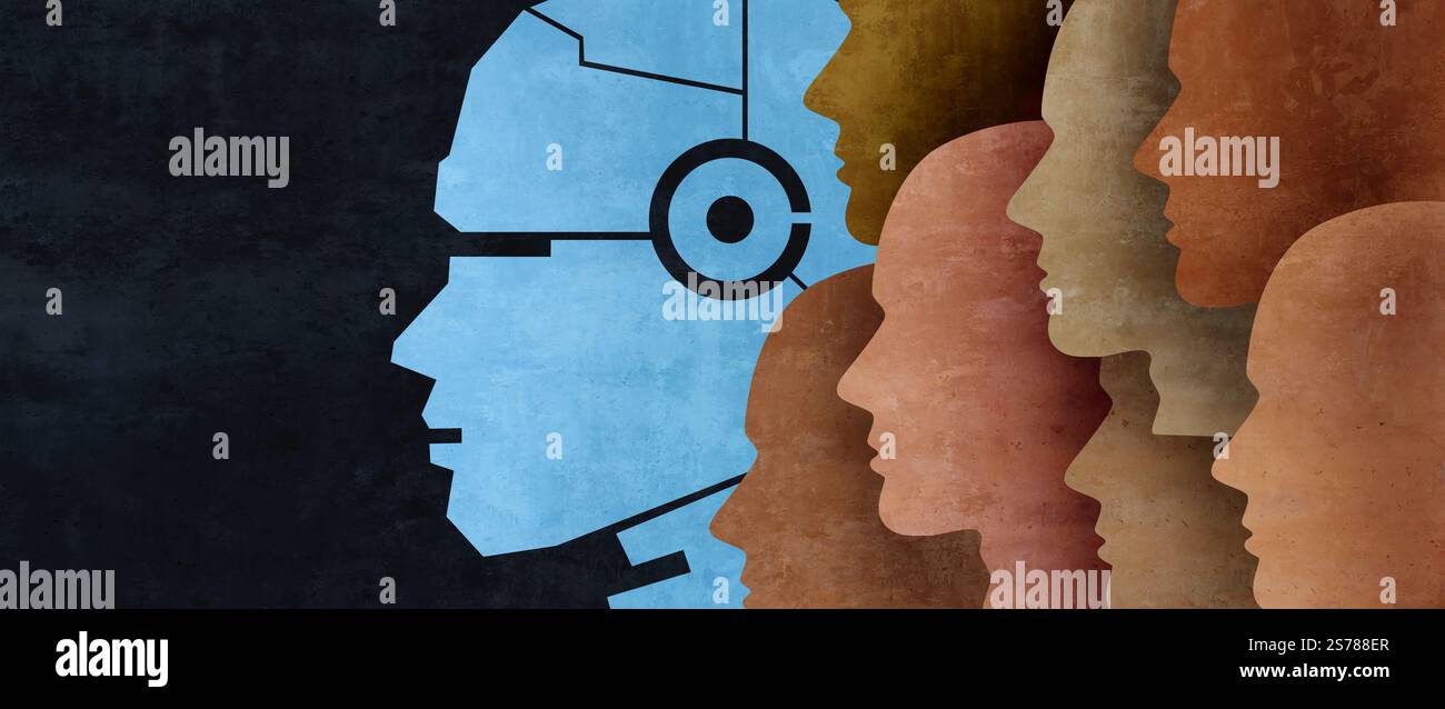 AI robot Team Assistant Service et Chatbot agant ou robotique Automation aidant les humains comme technologie et l'intégration de l'emploi humain comme employés étant GUID Banque D'Images