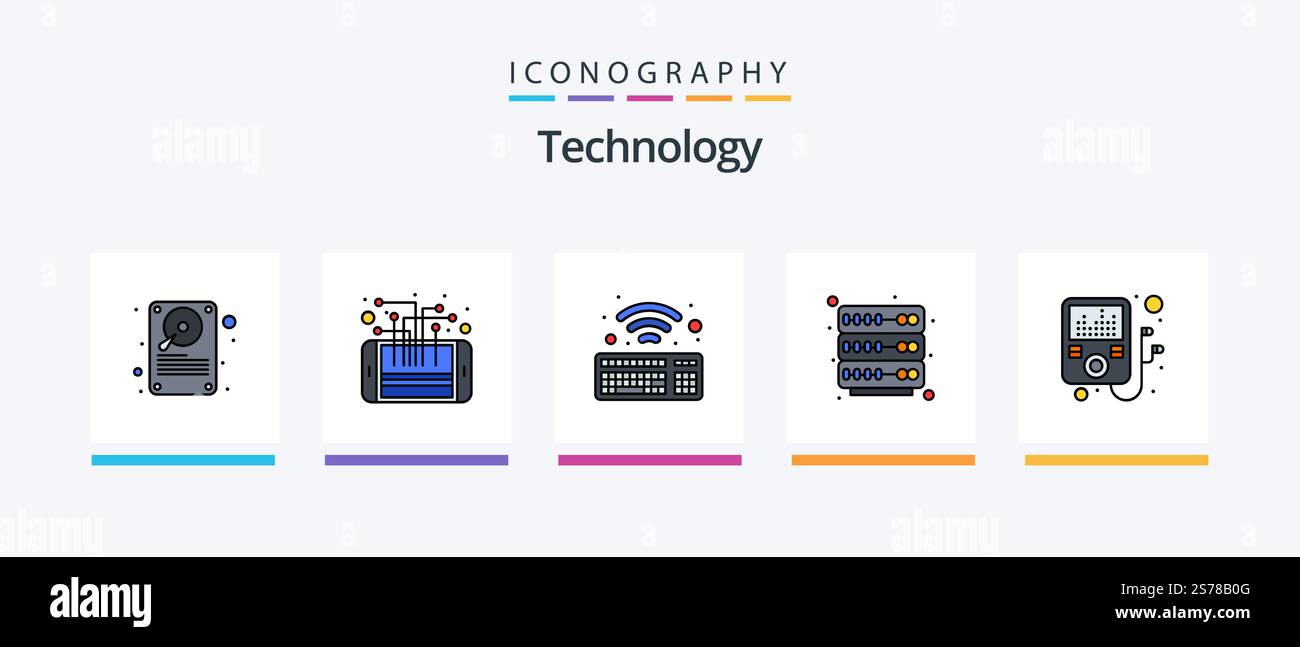 Pack d'icônes 5 de la gamme Technology Line comprenant le cloud. serveur. gratuit. portoir. smartphone. Création d'icônes créatives Illustration de Vecteur