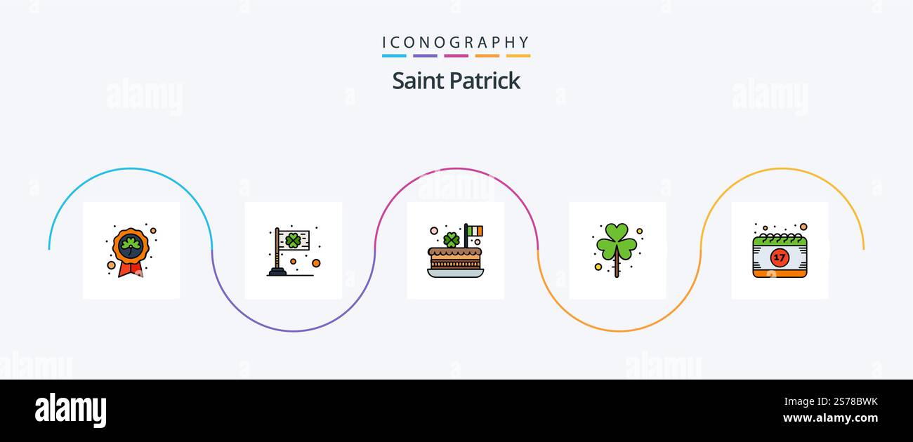 Coffret 5 icônes de Saint Patrick Line Fbourré Flat comprenant patrick. jour. irlandais. patrick. célébration Illustration de Vecteur