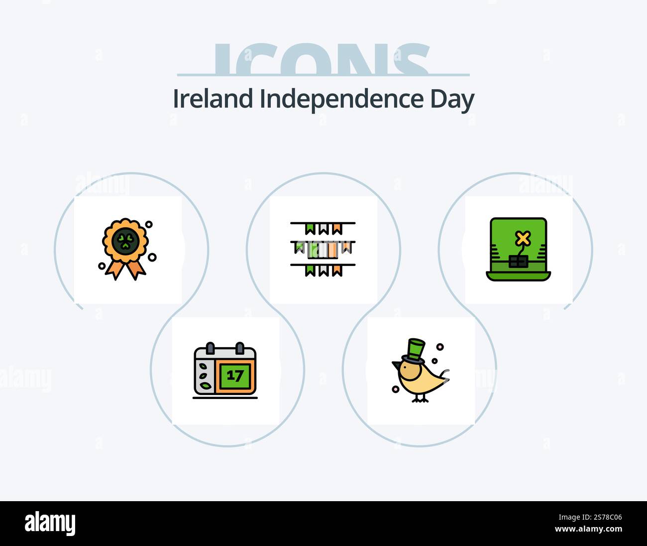 Ireland Independence Day Line Fed Icon Pack 5 Icon Design. irlande. drapeau. doré. bannière. bouchon Illustration de Vecteur